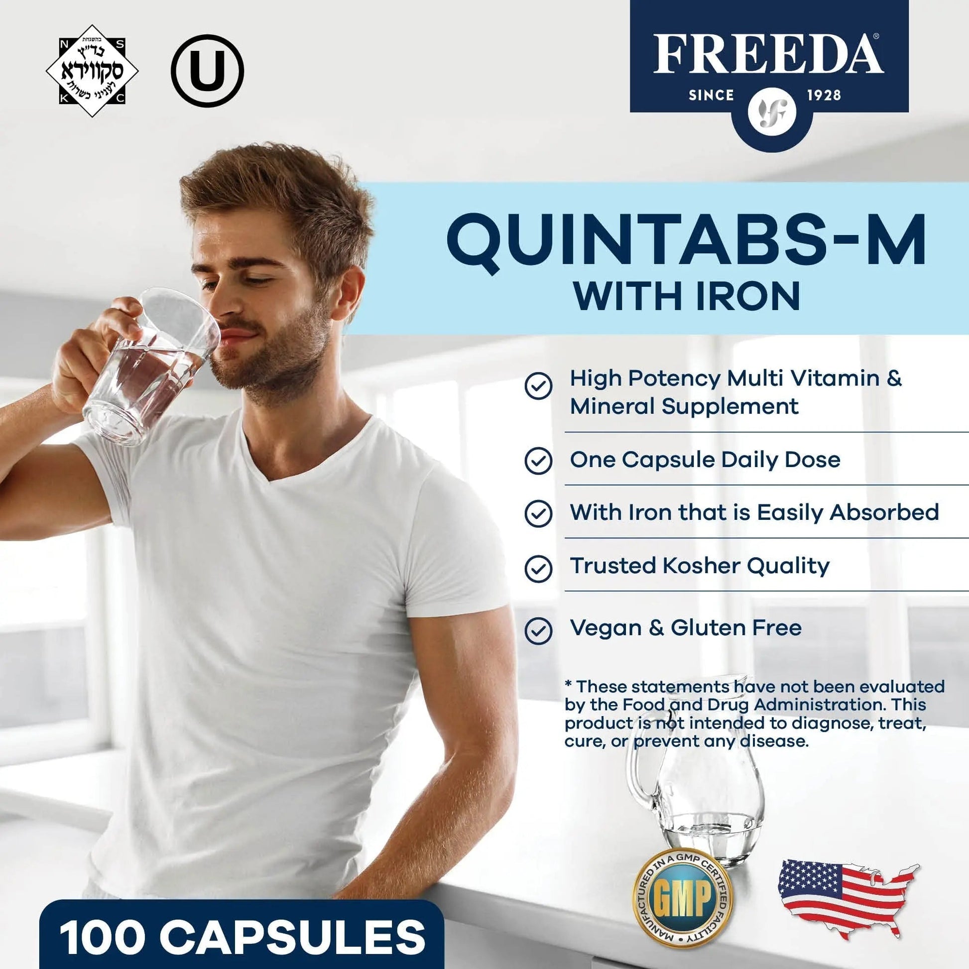 FREEDA Multivitamin One Daily – Quintabs-M with Iron – Kosher Multi Vitamins Supplements for Women Health - Multivitamins for Women & Iron FREEDA uk supplements