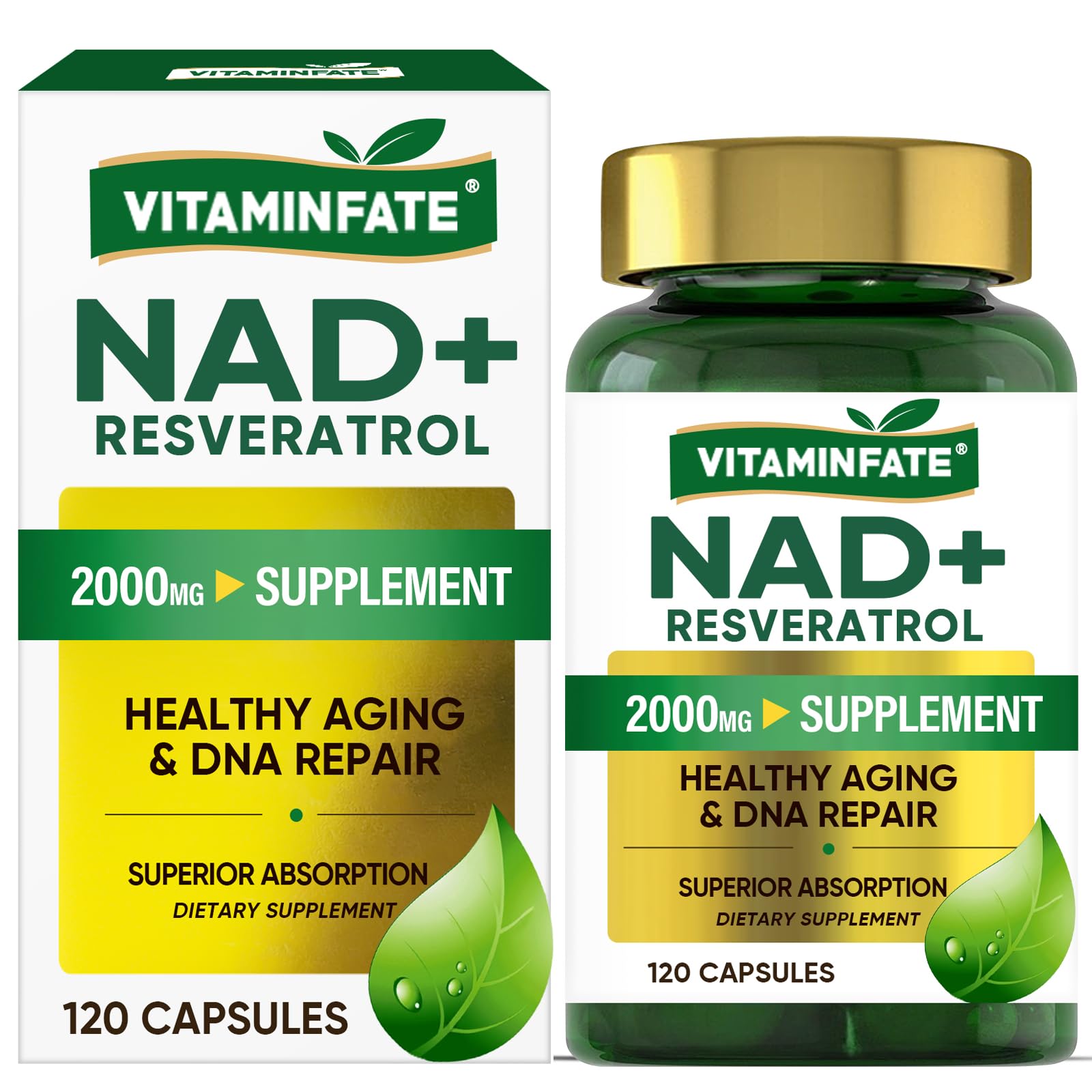 VITAMINFATE NAD+ Supplement 2000 mg - 120 Capsules True NAD+ & Resveratrol, NMN Alternative Supports Anti-Aging, Cellular Energy & Repair, Metabolism & Brain Boost for Men & Women VITAMINFATE uk supplements