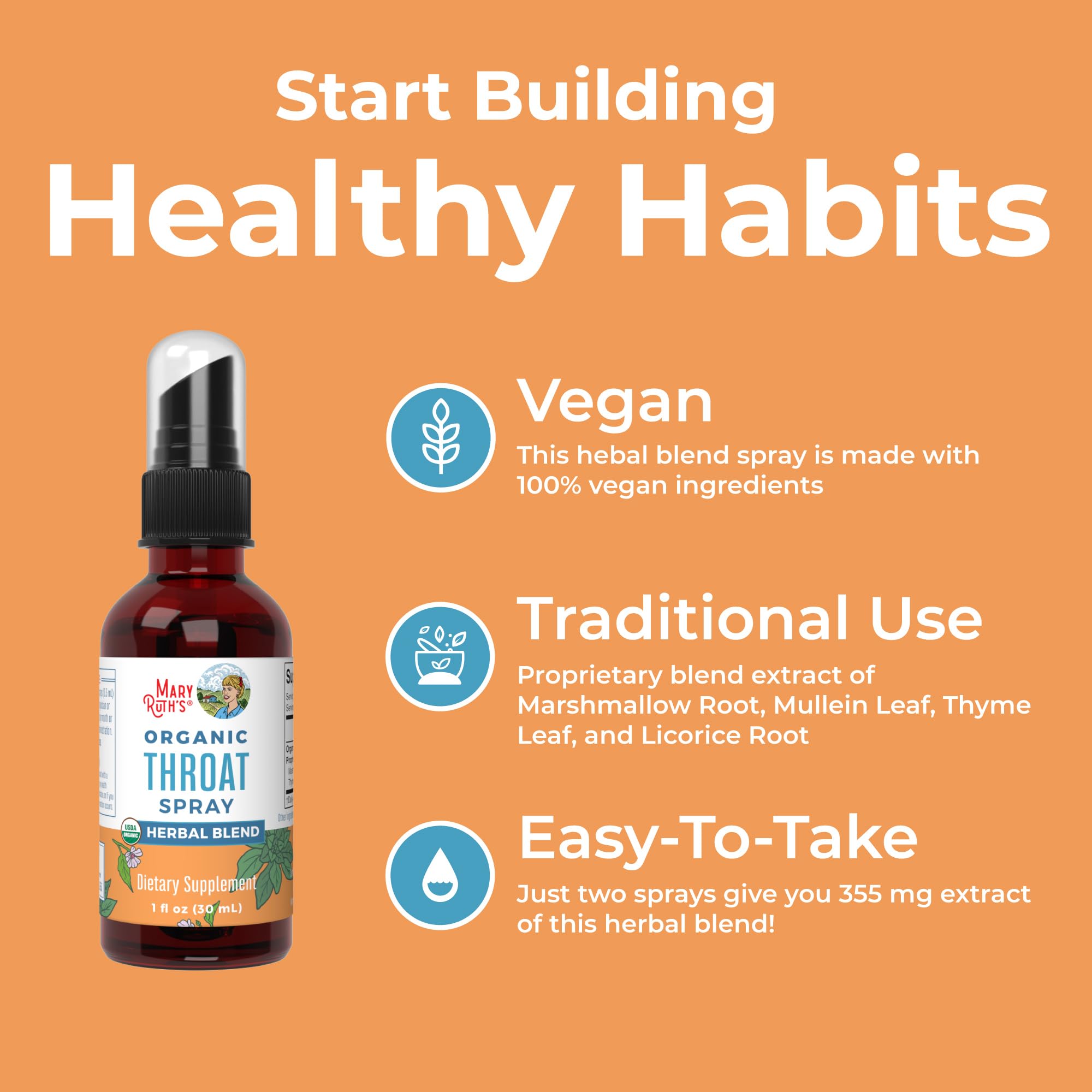 MaryRuth Organics USDA Organic Throat Spray with Mullein Leaf | Marshmallow Root & Licorice Root & Thyme Leaf | 4 Herbal Blend | Non-GMO | Vegan | Gluten Free | 1 Fl Oz | Up to 100 Servings MARYRUTH'S uk supplements
