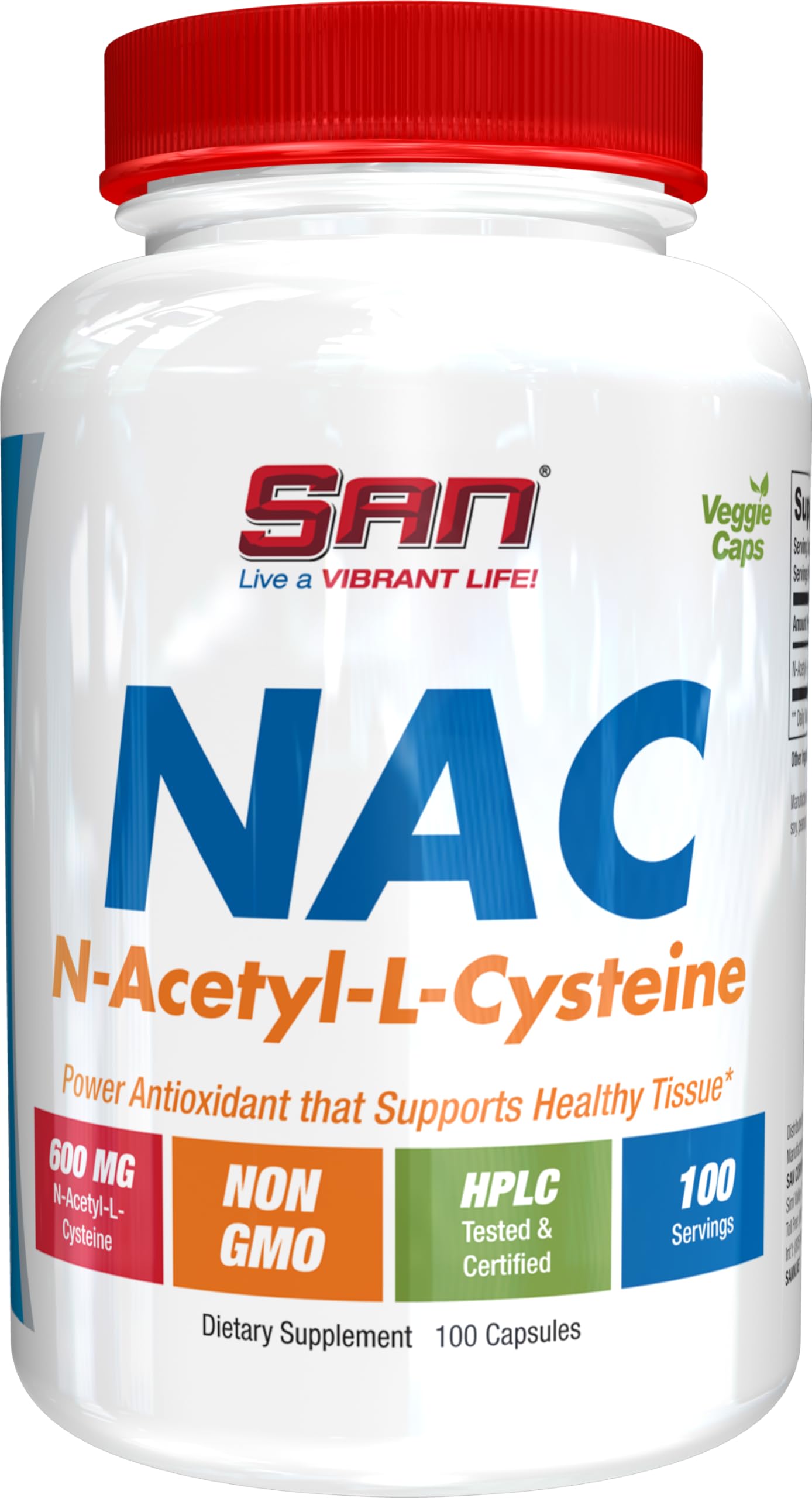 SAN N-Acetyl-L-Cysteine (NAC), Immune, Respiratory, Liver Health, NAC 600 mg, Potent antioxidant Support, Free-radicals, Easy to Absorb, 100 Capsules SAN uk supplements