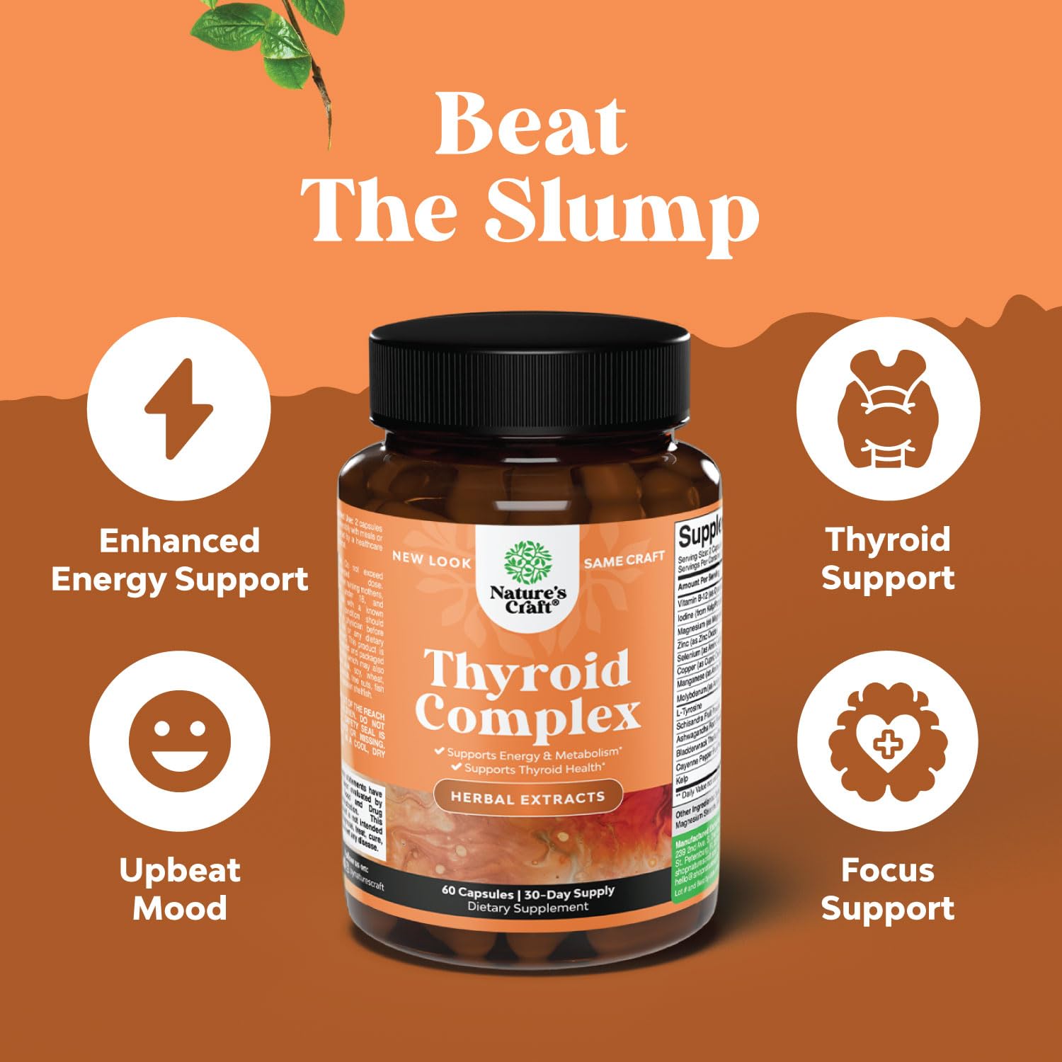 Herbal Thyroid Support Complex - Iodine Thyroid Supplement with L Tyrosine Bladderwrack Natures Craft uk supplements