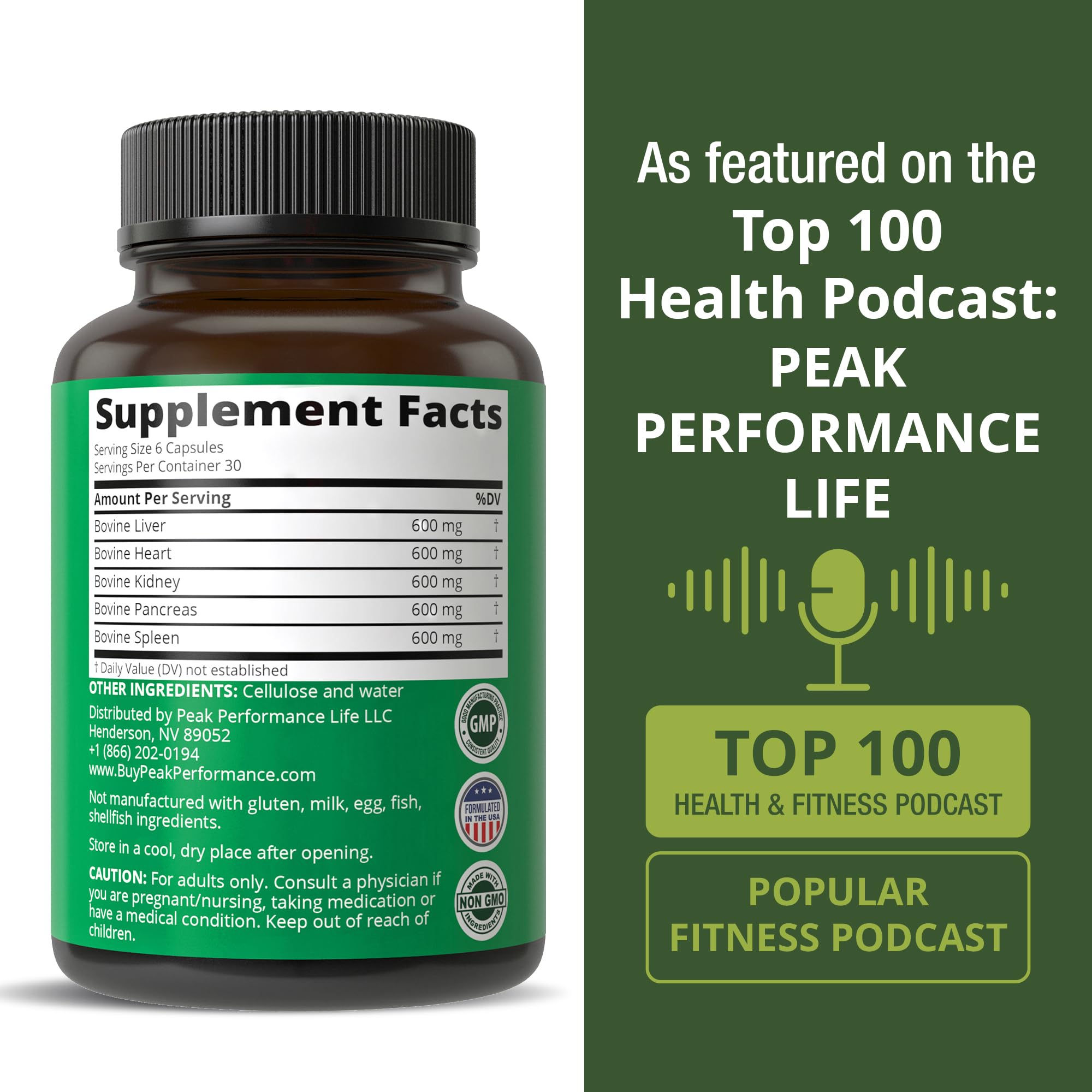 Peak Performance Grass Fed Beef Organ Complex from New Zealand (180 Capsules) Desiccated Organs Superfood Pills. GrassFed Beef Liver Capsules with Heart, Kidney, Pancreas, Spleen. Supplement Peak Performance uk supplements
