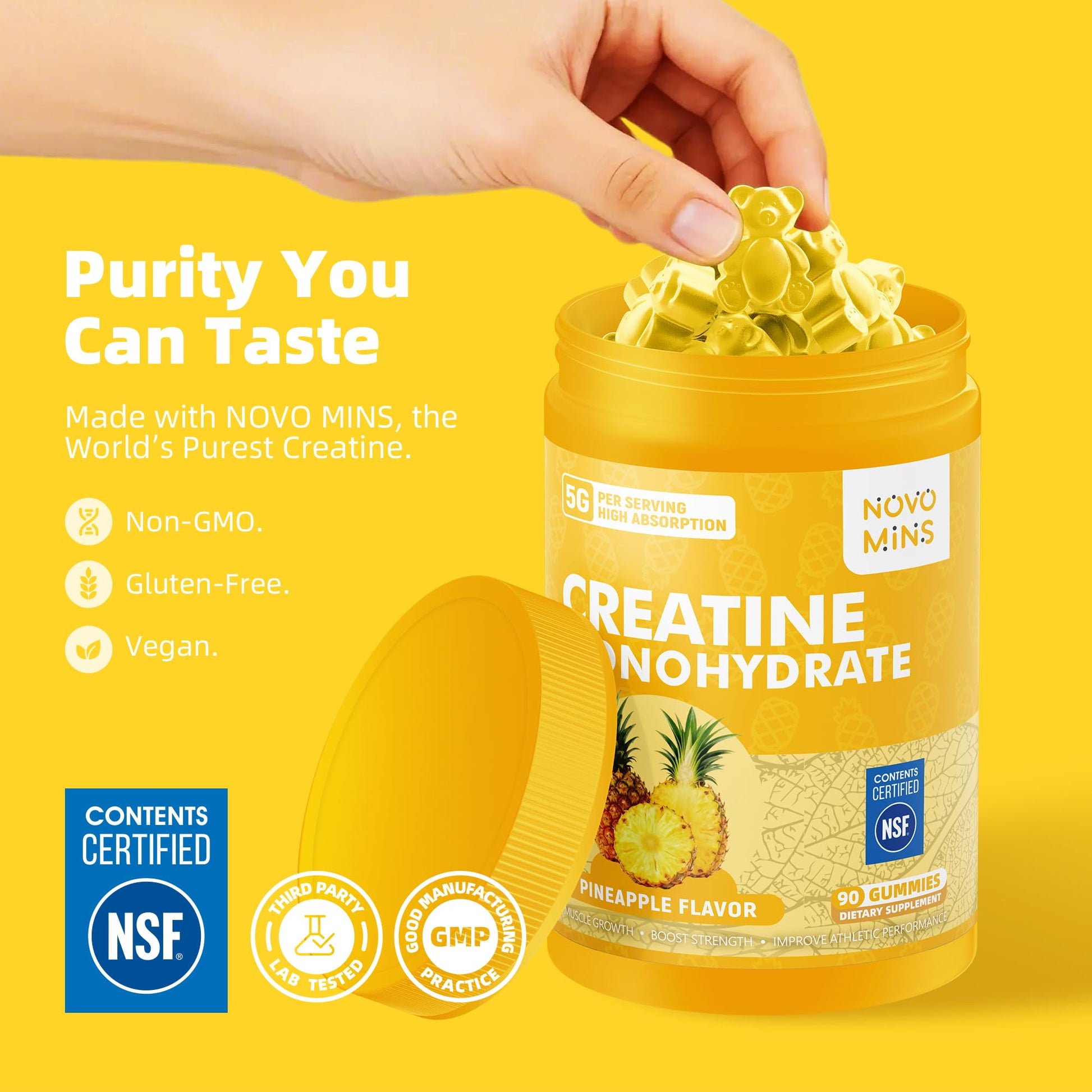novomins Creatine Monohydrate Gummies for Men & Women, Chewables Creatine Monohydrate for Muscle Strength, Muscle Builder, Energy Boost, Pre-Workout Supplement novomins uk supplements