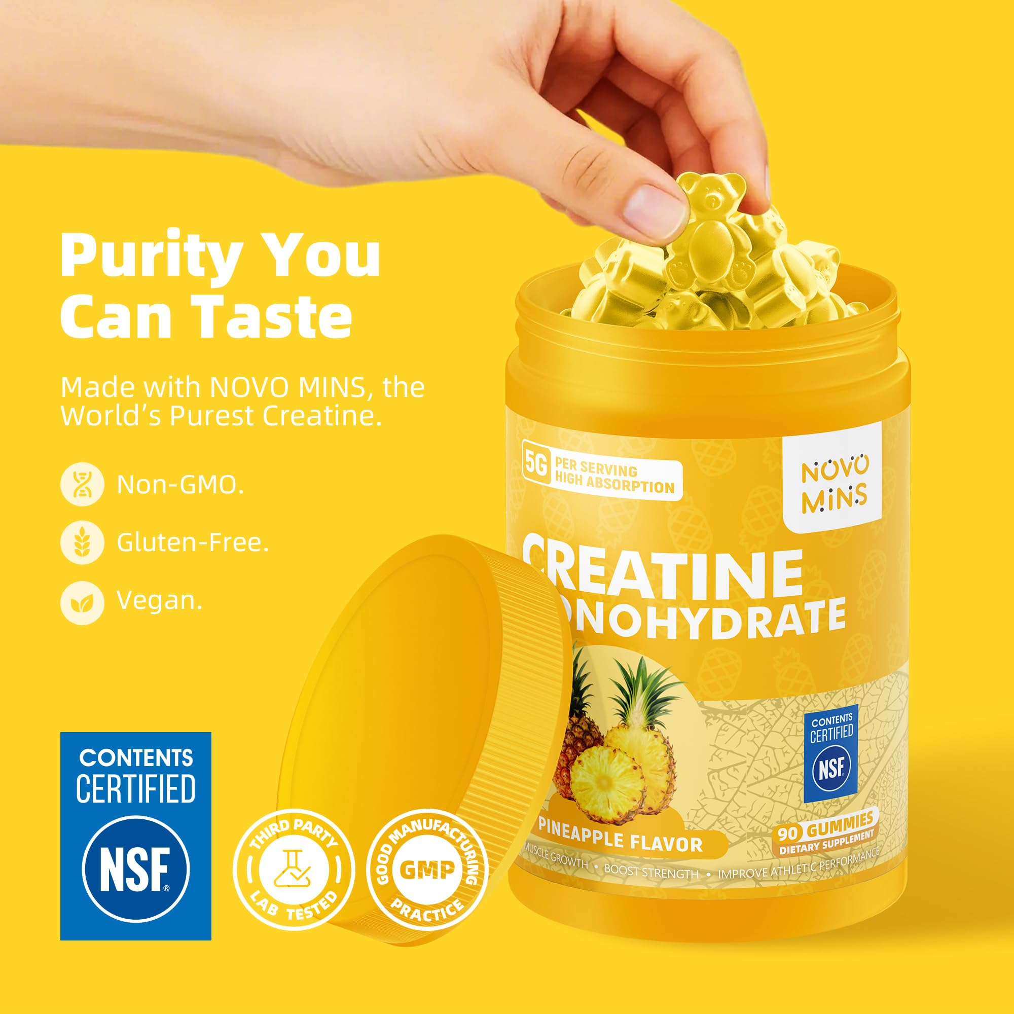 novomins Creatine Monohydrate Gummies for Men & Women, Chewables Creatine Monohydrate for Muscle Strength, Muscle Builder, Energy Boost, Pre-Workout Supplement novomins uk supplements