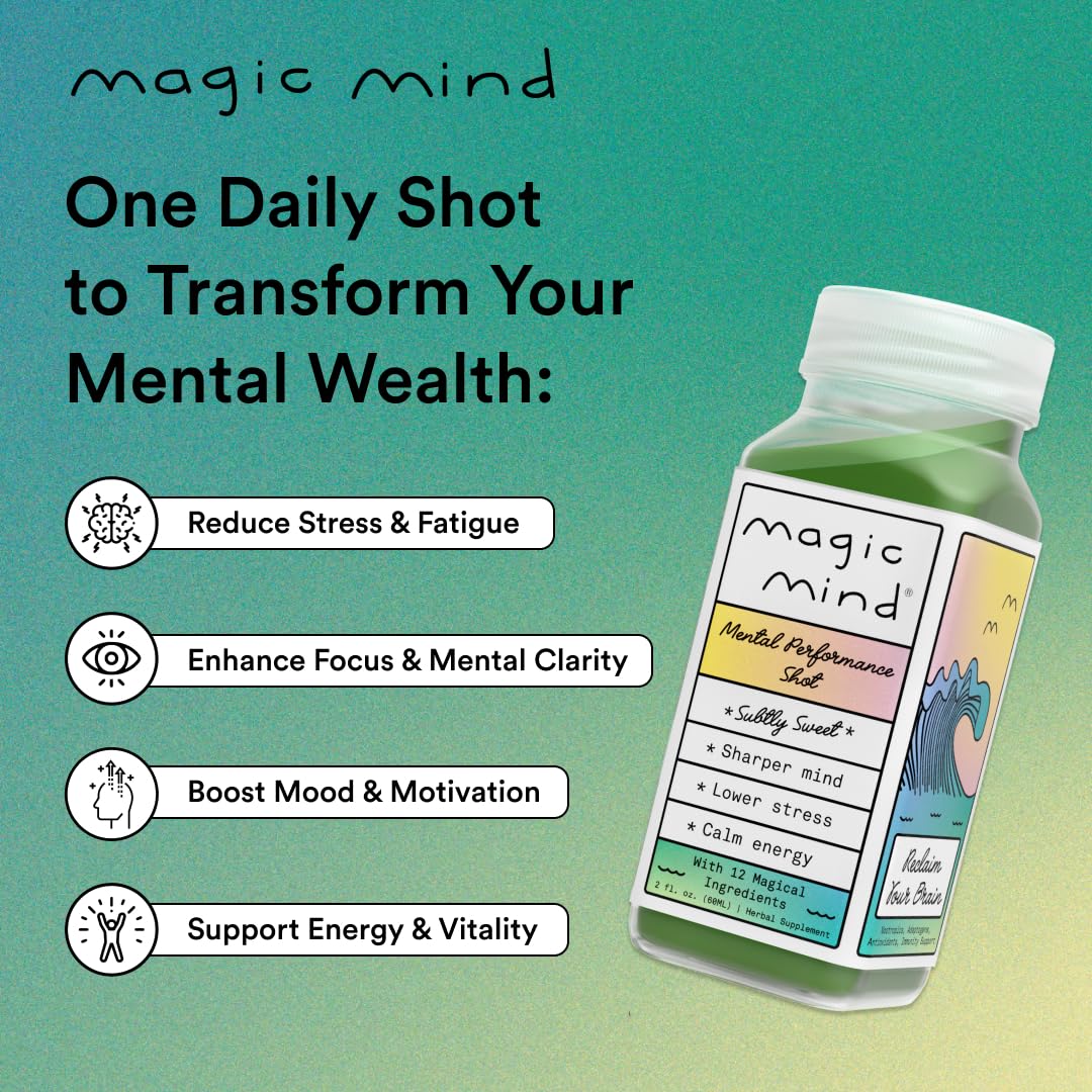Magic Mind Focus Energy Drink Shots - No Jitters, Stress Relieving, Ashwagandha, Functional Mushrooms, Matcha Green Tea, Vitamin B12, Vitamin C - 2 FL Oz (5 Pack) Magic Mind uk supplements
