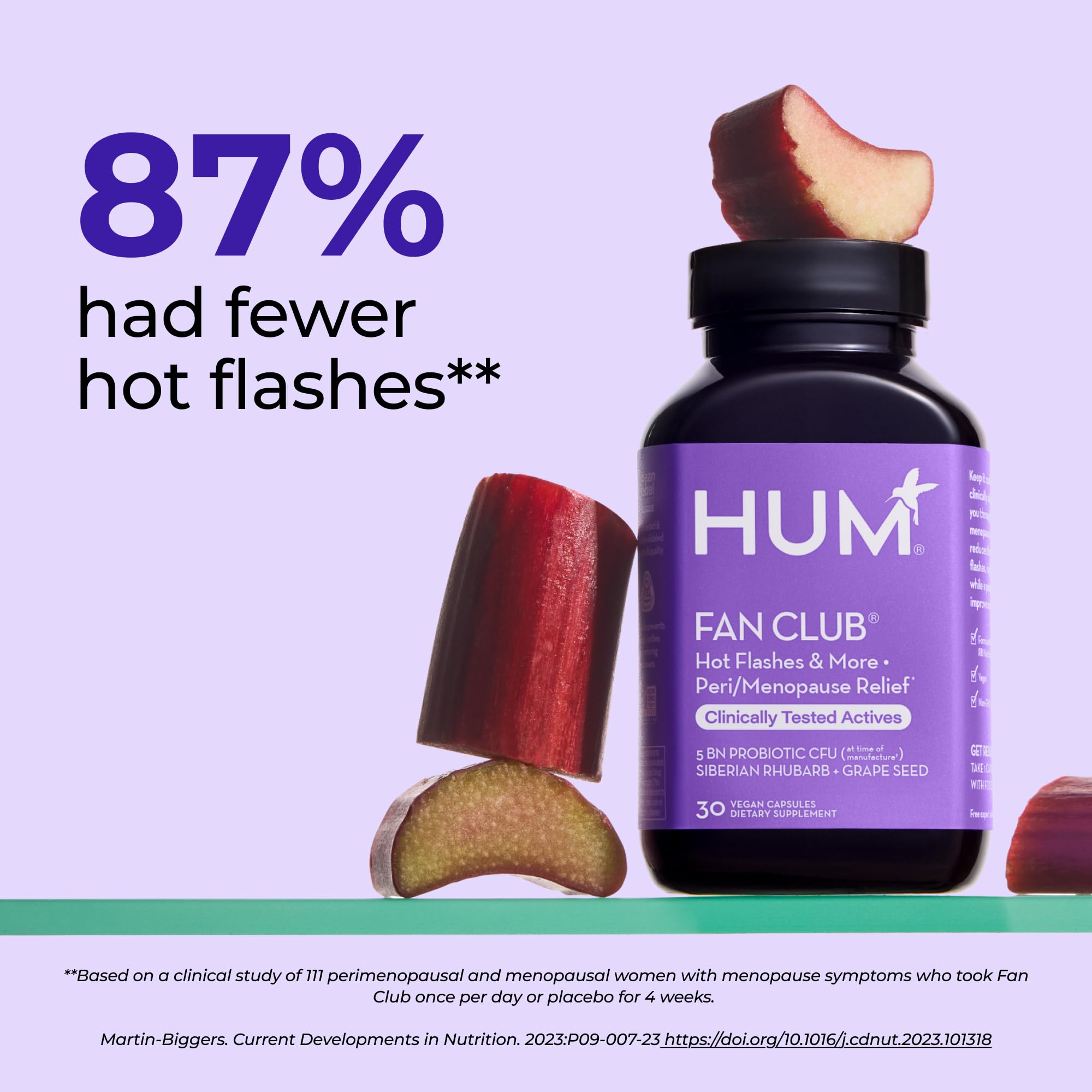HUM Fan Club Menopause Probiotic Supplement, Estrogen Free Menopause Supplements for Women, Non Hormonal, Supports Energy & Hot Flashes, Grape Seed Extract & Siberian Rhubarb, 30 Vegan Capsules HUM uk supplements