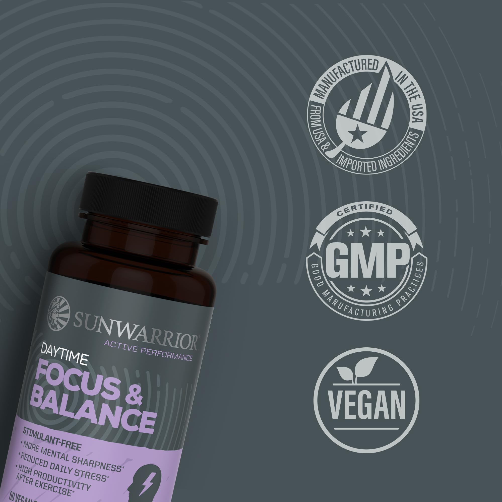 Ashwagandha, Rhodiola, Reishi & 5-HTP for Stress-Free Focus Active Focus & Balance Capsules Caffeine-Free Nootropic for Calm Energy & Mental Clarity, Mood & Immune Support 60 Vegan Capsules Sunwarrior uk supplements