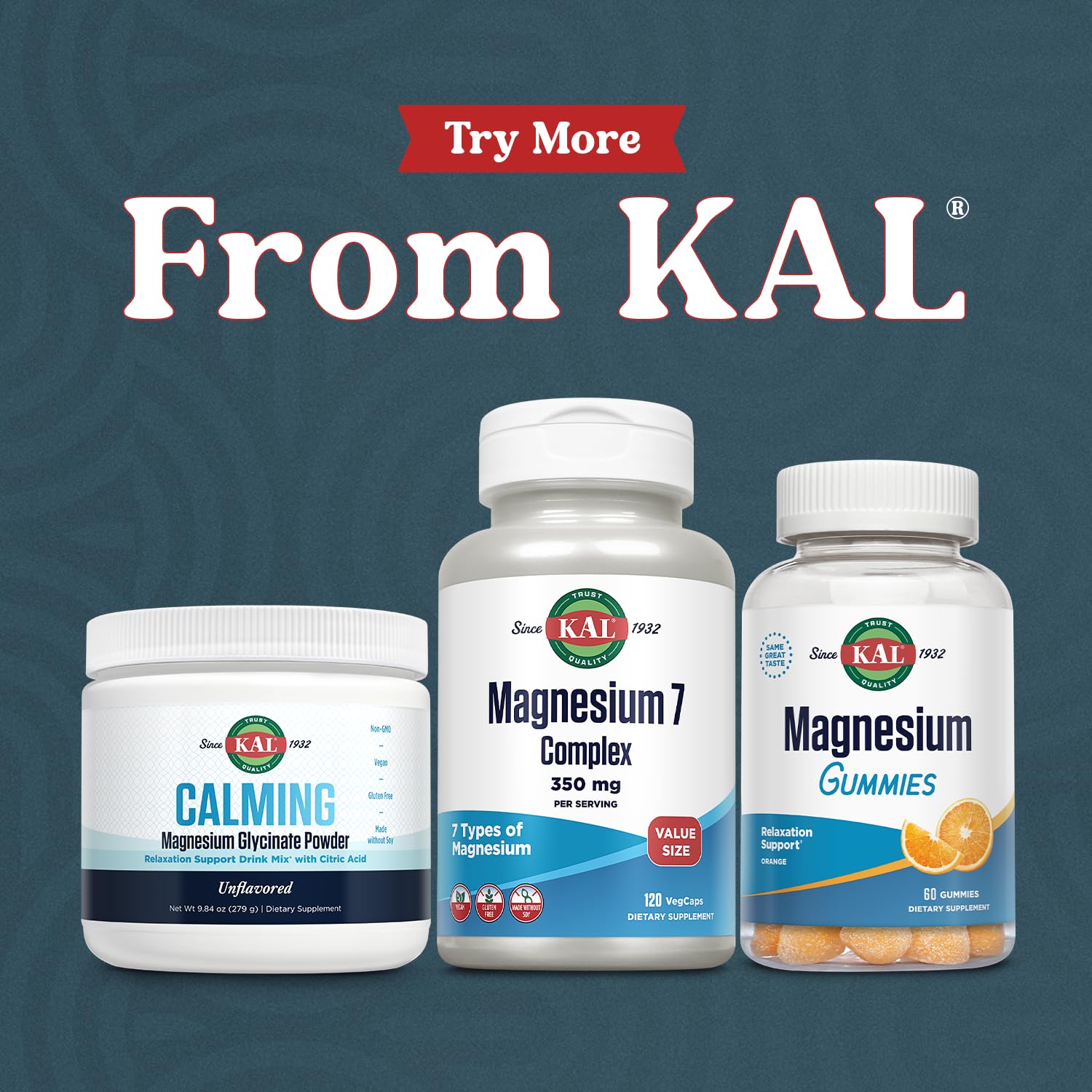 KAL Magnesium Complex 7 - Total Complex with Magnesium Glycinate, Citrate, Malate and More - Relaxation and Whole Body Support Supplements - Vegan, 60-Day Guarantee - 60 Servings - 120 VegCaps KAL uk supplements