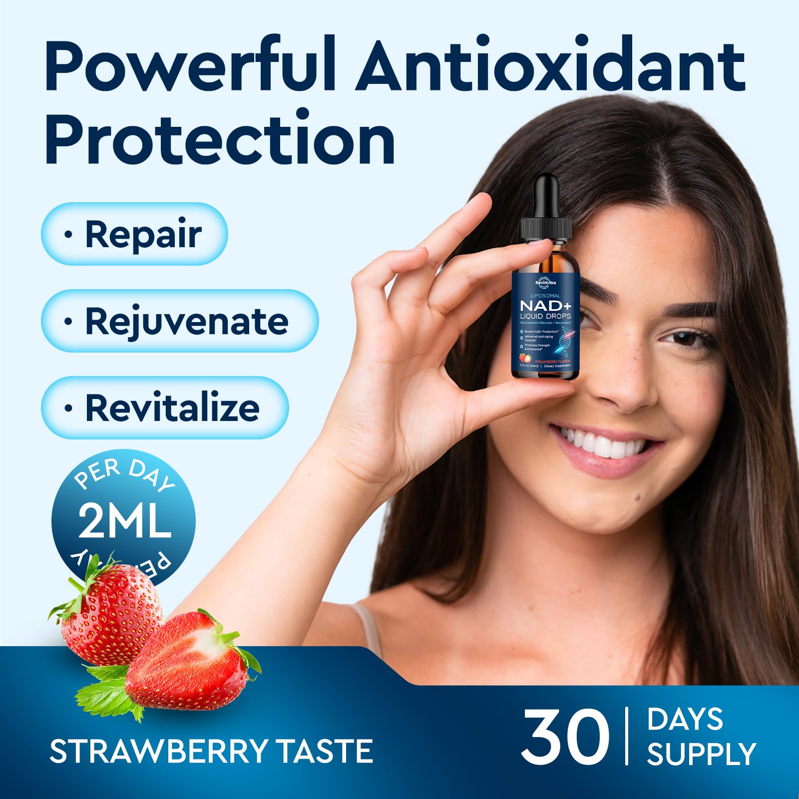 Liposomal NAD+ Liquid Supplement, Nad Resveratrol Supplement for Women & Men, Nicotinamide Riboside with PQQ, CoQ10, Quercetin for Anti-Aging, Brain, Cellular Energy Health, Strawberry Flavor, 2 Fl Oz ReviNutra uk supplements