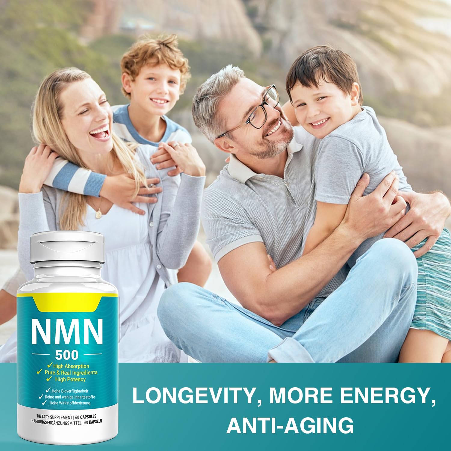 Vegan NMN Supplement 500mg, Higher Absorption - 99% Pure NMN (Nicotinamide Mononucleotide)for NAD+, Cellular Energy Immune Muscle, Anti-Aging & Longevity, Stabilized NMN - 60 Capsules (60 Days Supply) Nivantav uk supplements