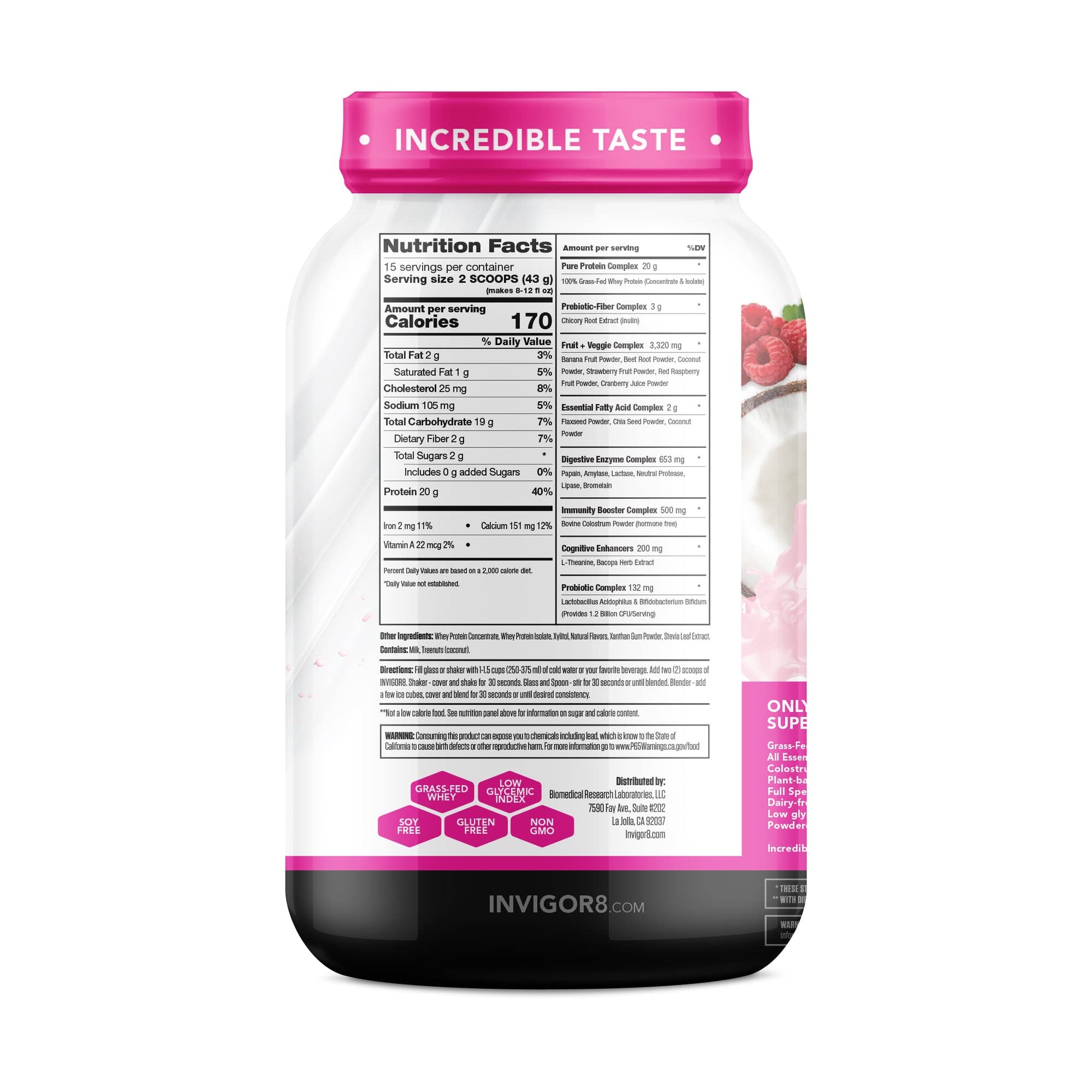 INVIGOR8 Superfood Grass Fed Whey Protein Isolate Shake Natural Strawberry Gluten-Free INVIGOR8 uk supplements