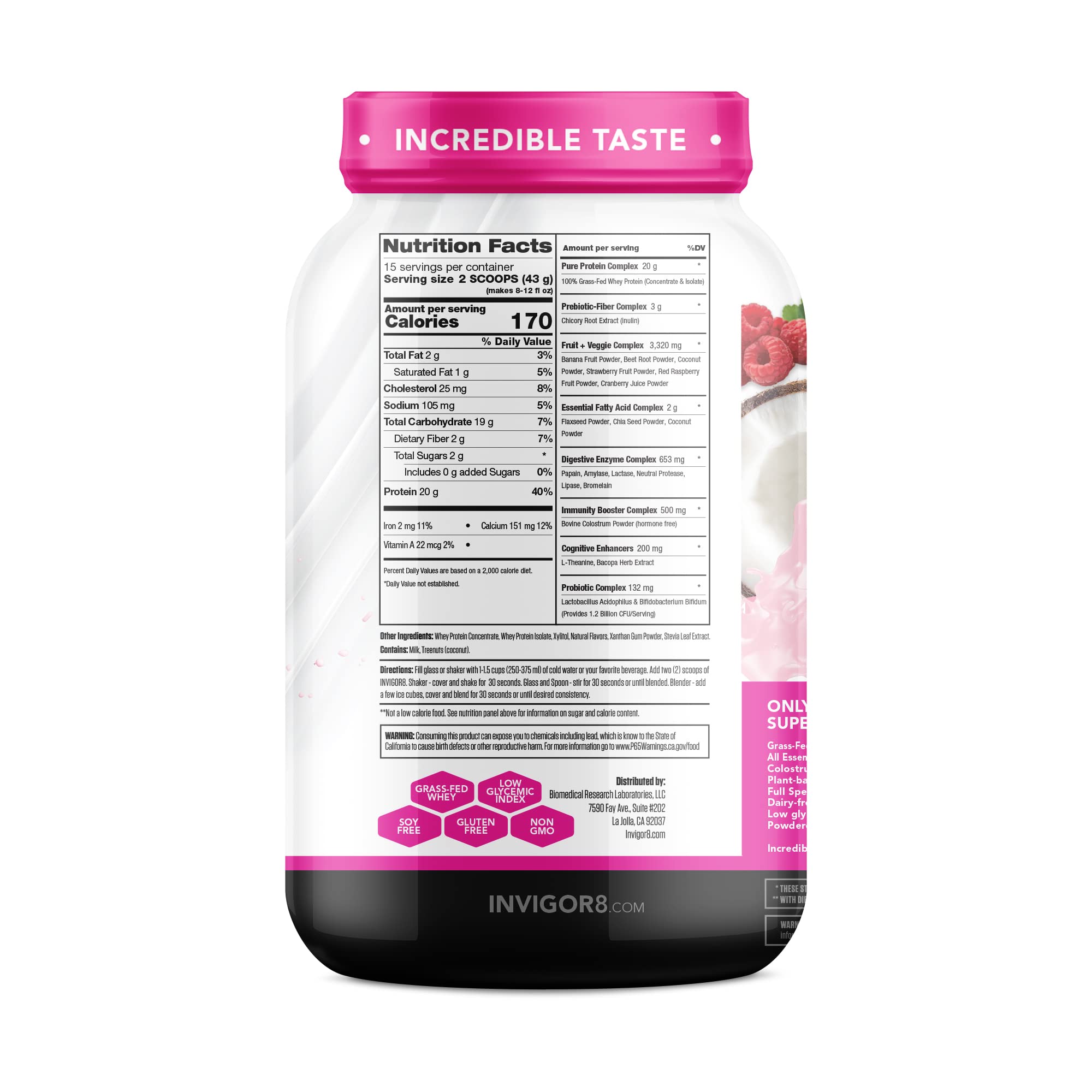 INVIGOR8 Superfood Grass Fed Whey Protein Isolate Shake Natural Strawberry Gluten-Free INVIGOR8 uk supplements