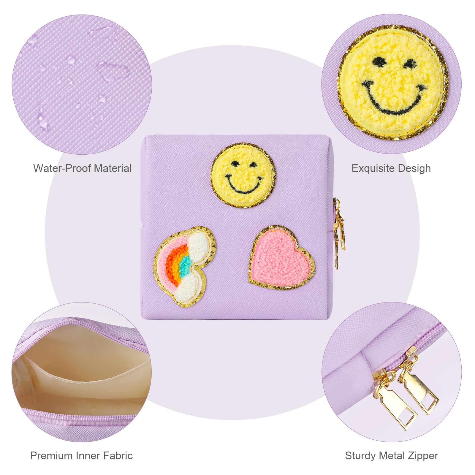 Preppy Patch Period Bag for Teen Aged Girls, Sanitary Napkin Storage Bag, Functional PU Leather Sanitary airogym uk supplements