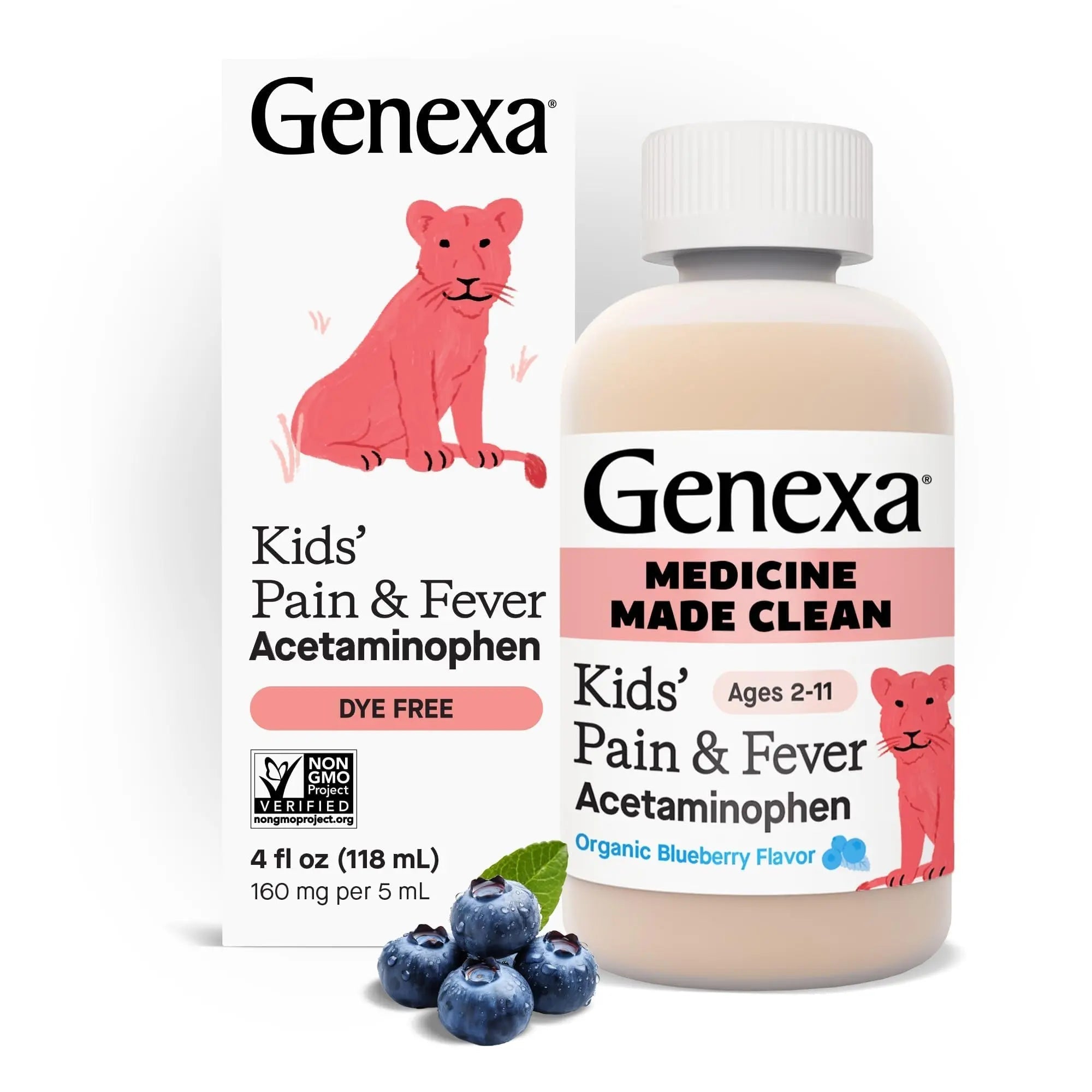 Genexa Children's Clean Acetaminophen | Pediatrician Preferred Ingredients | Pain & Fever Reducer for Kids | Dye Free, 0% Artificial Additives | Ages 2-11, Delicious Organic Blueberry Liquid, 4 fl oz Genexa uk supplements