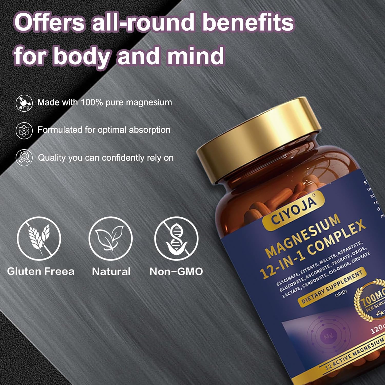 12 in 1 Magnesium Complex 700mg: Magnesium Supplement with Glycinate, Citrate, Malate, Taurate, High Absorption Magnesium for Sleep, Muscle Recovery, Nerve & Heart Support, Vegan, 120 Capsules CIYOJA uk supplements
