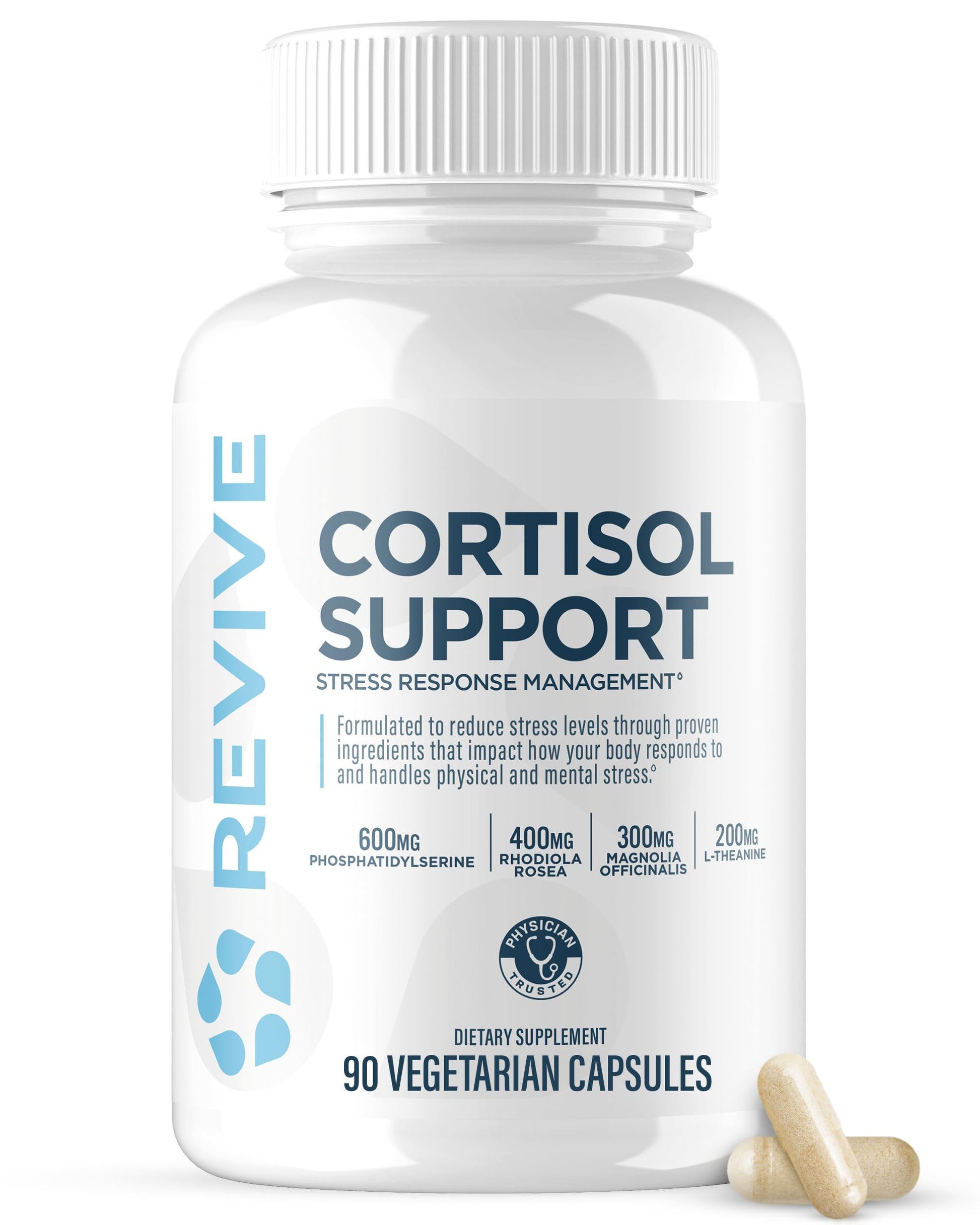 Revive MD Cortisol Manager, 90 Vegetarian Capsules - Cortisol Supplement w/Magnesium & L-Theanine Support Health, Focus, Energy, Fatigue, & Adrenal Gland Function - Vegan & Gluten-Free (30 Servings) Revive uk supplements