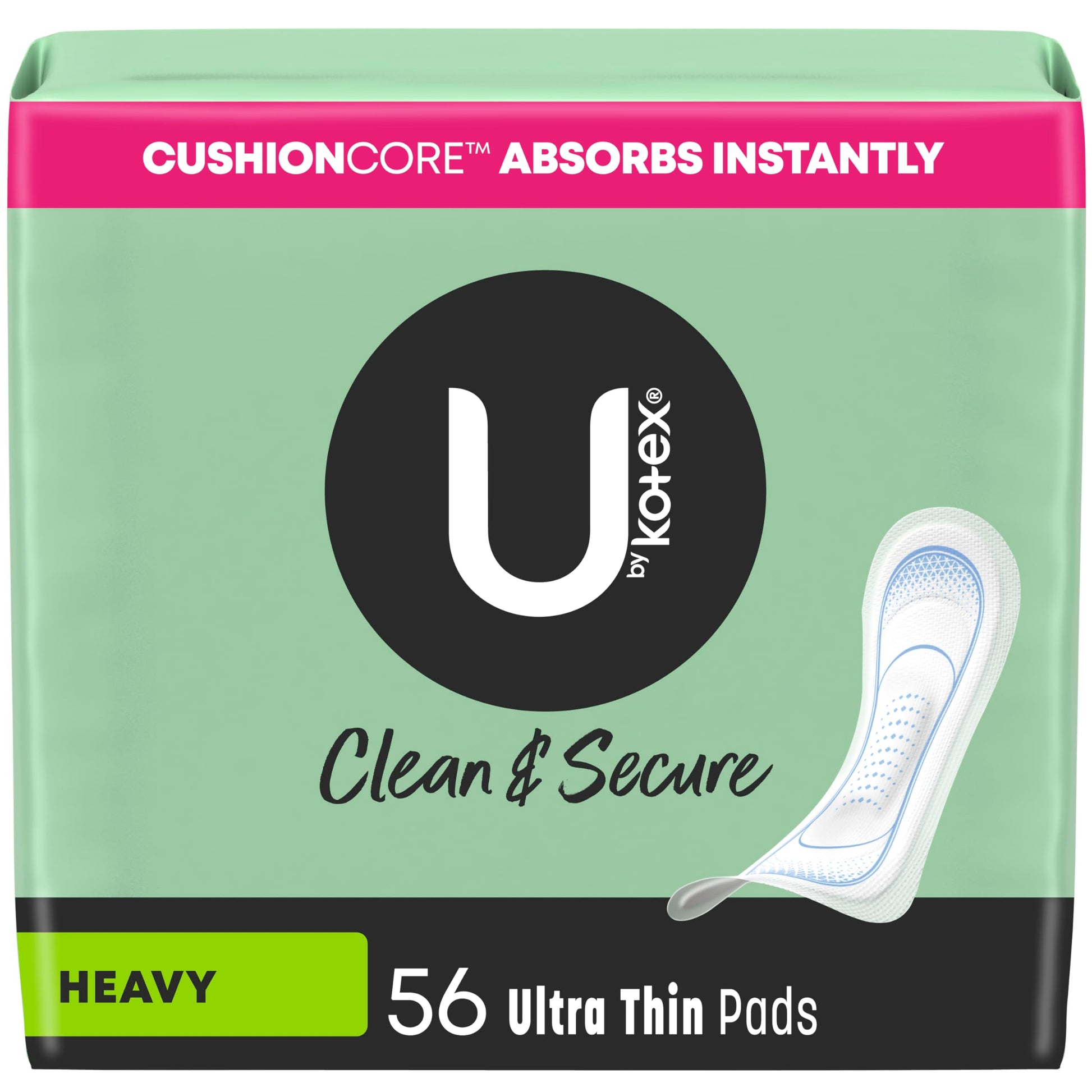 U by Kotex Clean & Secure Ultra Thin Pads, Heavy Absorbency, 56 Count (Packaging May Vary) U by Kotex uk supplements