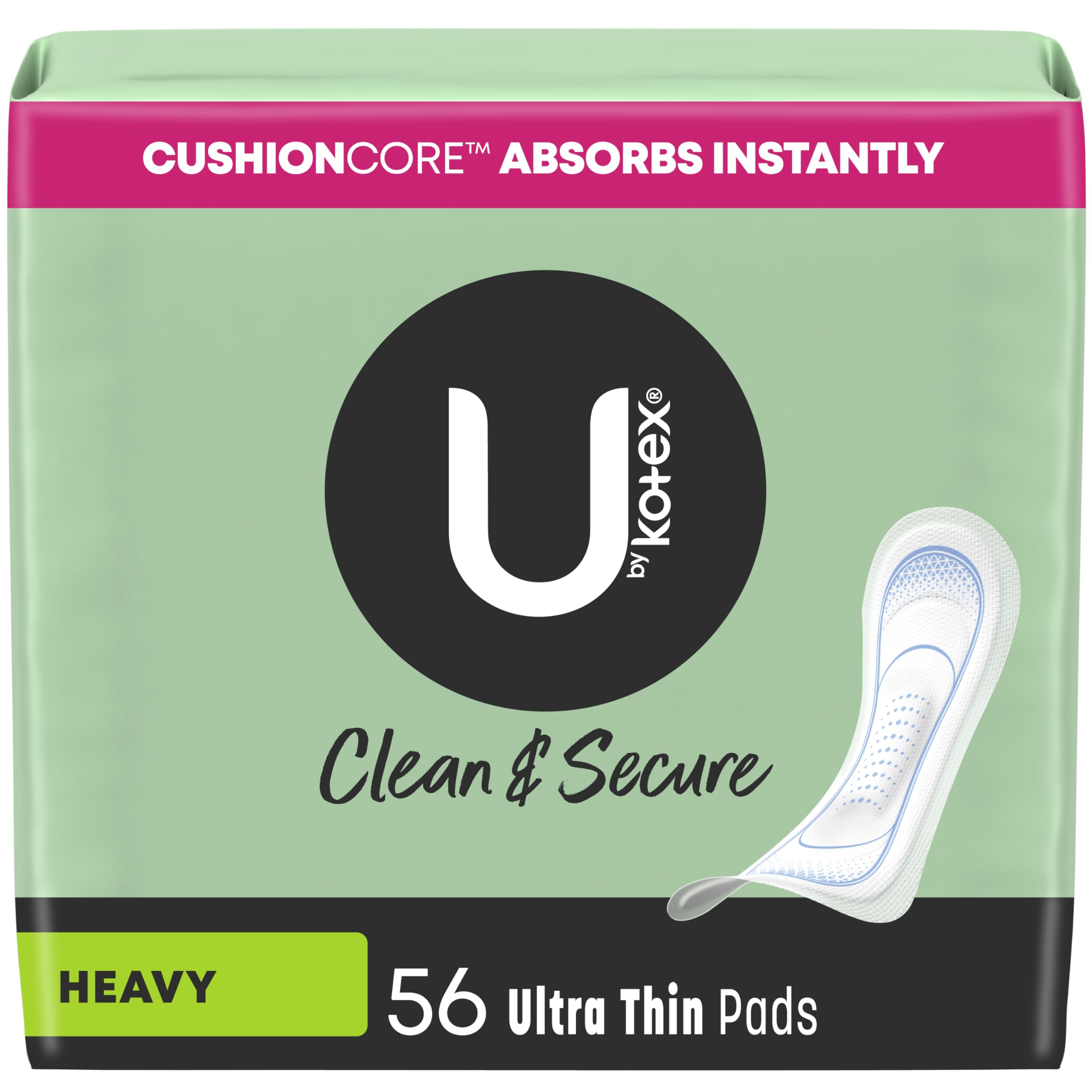 U by Kotex Clean & Secure Ultra Thin Pads, Heavy Absorbency, 56 Count (Packaging May Vary) U by Kotex uk supplements