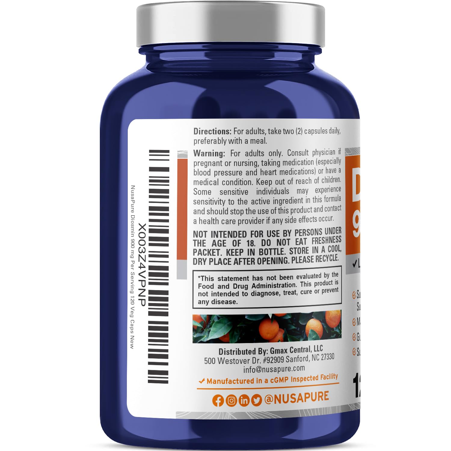 NusaPure Diosmin 900mg per Serving 120 Veggie Caps (Non-GMO, Vegan) NusaPure uk supplements