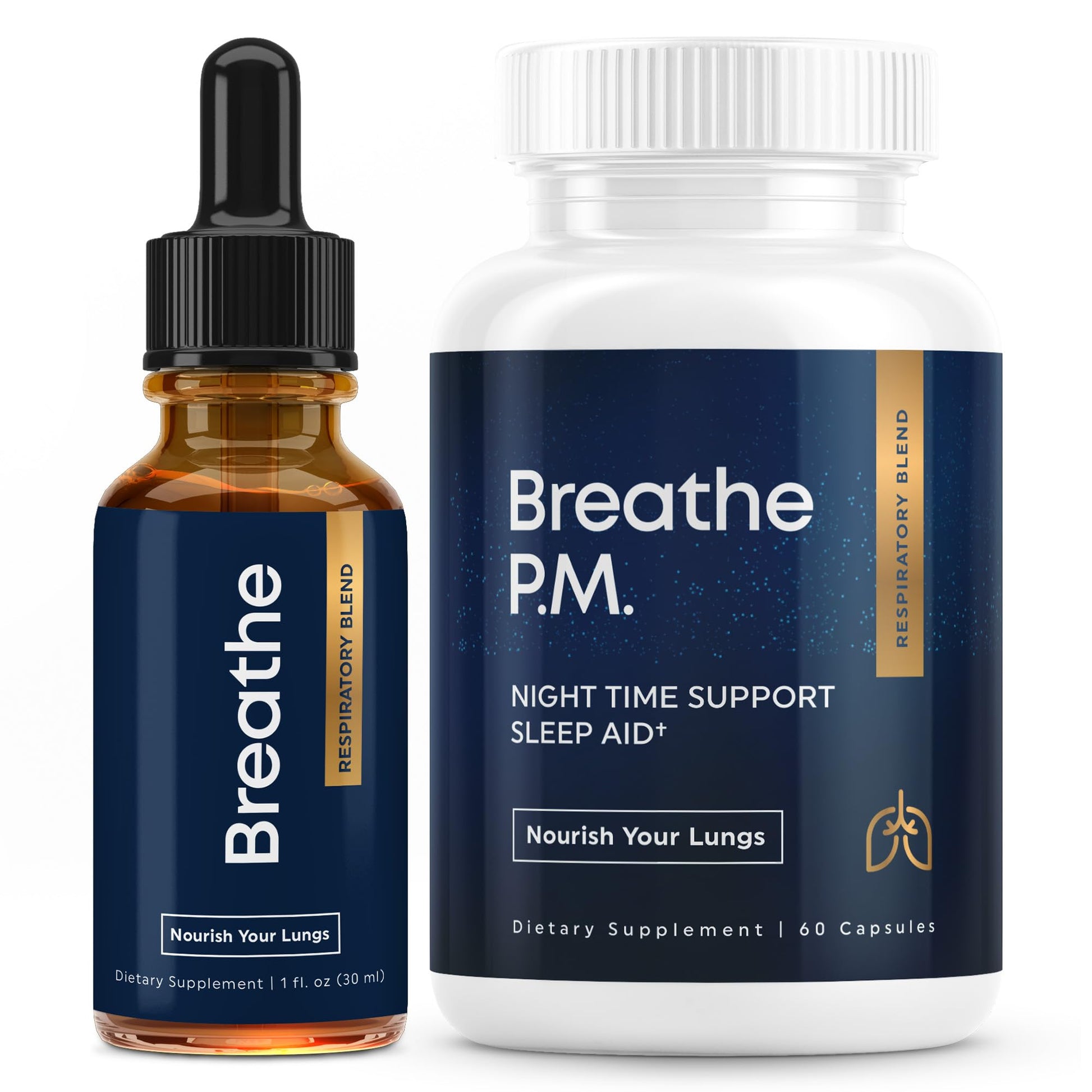 BREATHE & BREATHE PM Bundle - 60 Caps & 1 fl.oz. Mullein Drops for Lungs & Airways: Peppermint, Thyme, & Mullein Leaf Extract for Lungs Detox for Smokers - Clear Mucus & Breathe - GMO-Free & USA-Made Herbal Tea Therapy uk supplements