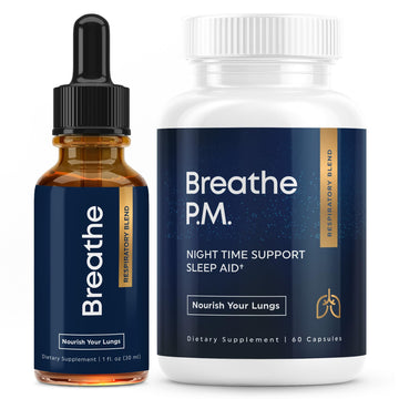BREATHE & BREATHE PM Bundle - 60 Caps & 1 fl.oz. Mullein Drops for Lungs & Airways: Peppermint, Thyme, & Mullein Leaf Extract for Lungs Detox for Smokers - Clear Mucus & Breathe - GMO-Free & USA-Made Herbal Tea Therapy uk supplements