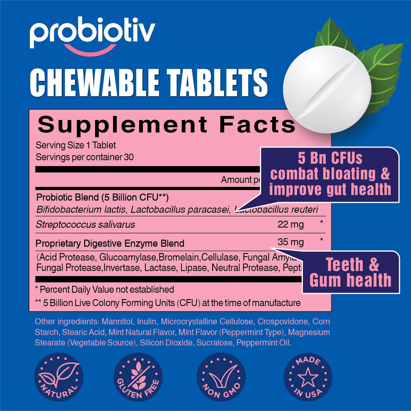 Probiotiv Chewable Probiotics for Daily Bloating w/ 5 Billion CFU – “Two-in-One Combo” Probiotiv uk supplements