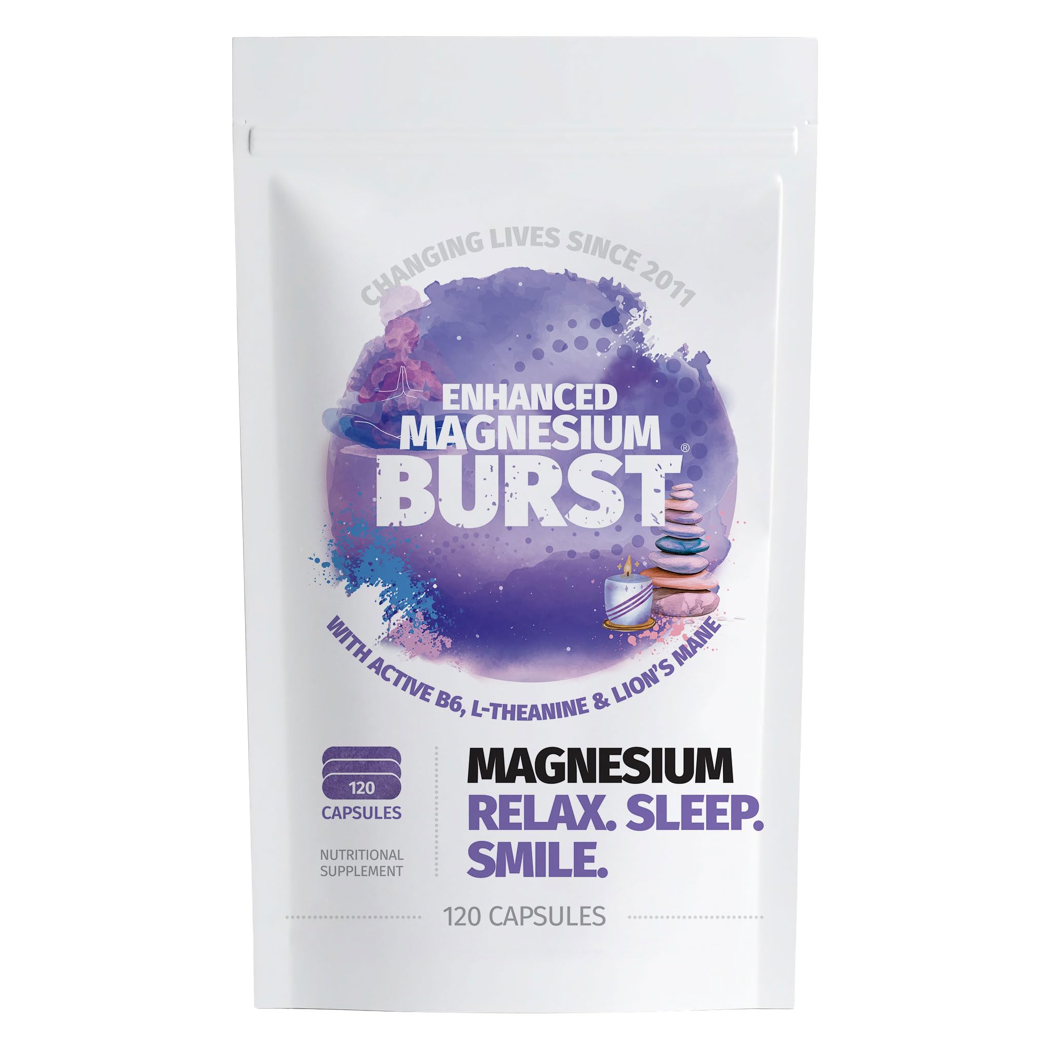 Enhanced Magnesium (Capsules) | Precise 300mg per Serving | Enhancement Blend: Organic Lion's Mane Extract, L-theanine, Active Vitamin B6 | 120 Capsules - by Organic Burst Organic Burst uk supplements
