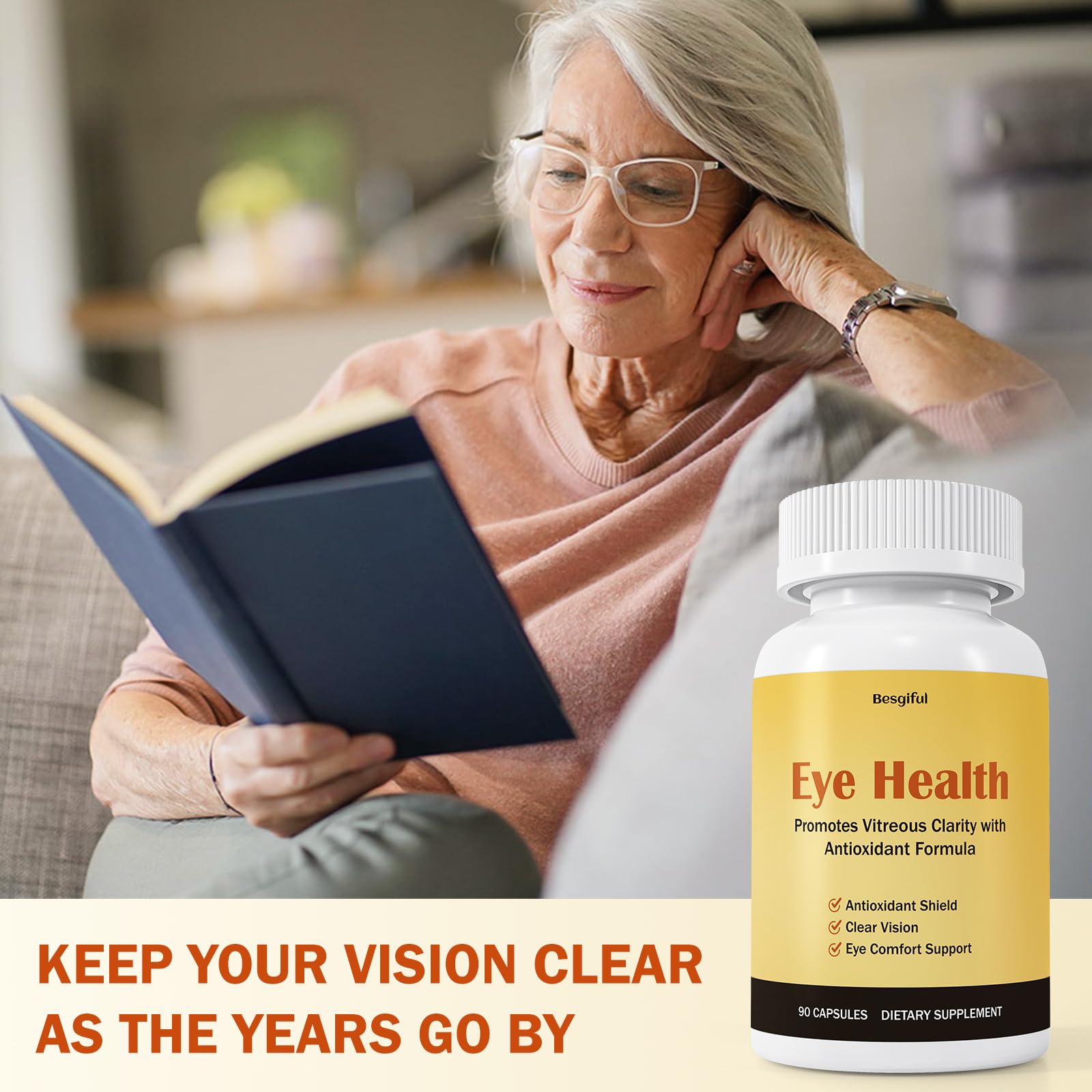 Besgiful Eye Supplement for Vitreous Health, Promotes Clear Vision, Improves Eye Strain & Dryness, Reduces Squiggly Lines, Eye Degeneration, Clear Eye Support, 90 Vegan Capsules Besgiful uk supplements