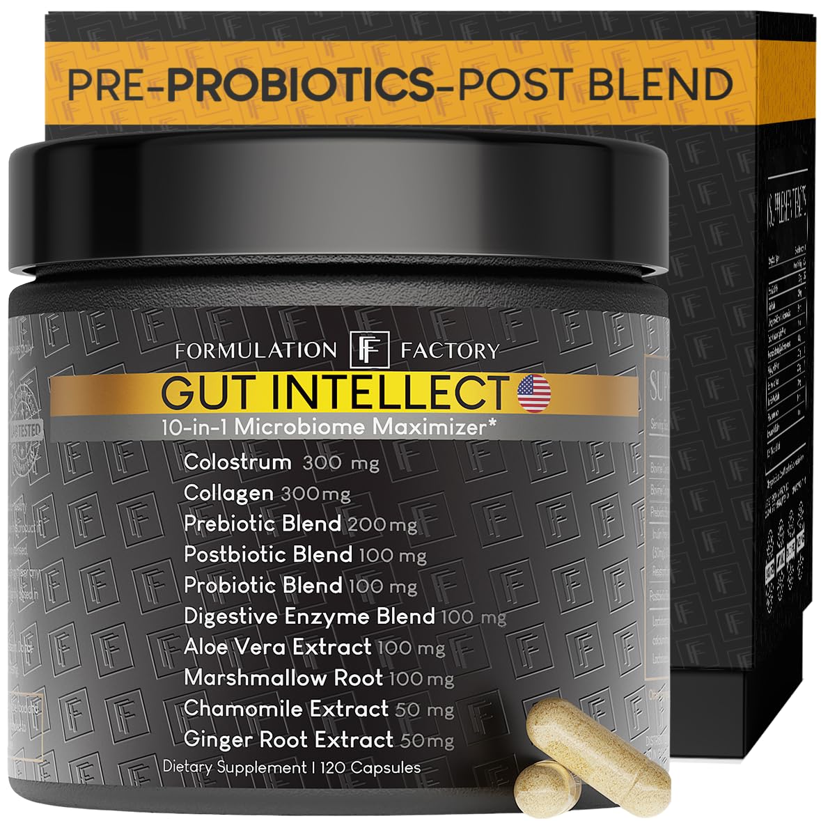 Formulation Factory Probiotics for Women & Men - Gut Intellect 10-in-1 Digestive Enzymes with Prebiotics and Postbiotics - Total Gut Health Supplement - 120 Capsules, 2 Month Supply Formulation Factory uk supplements