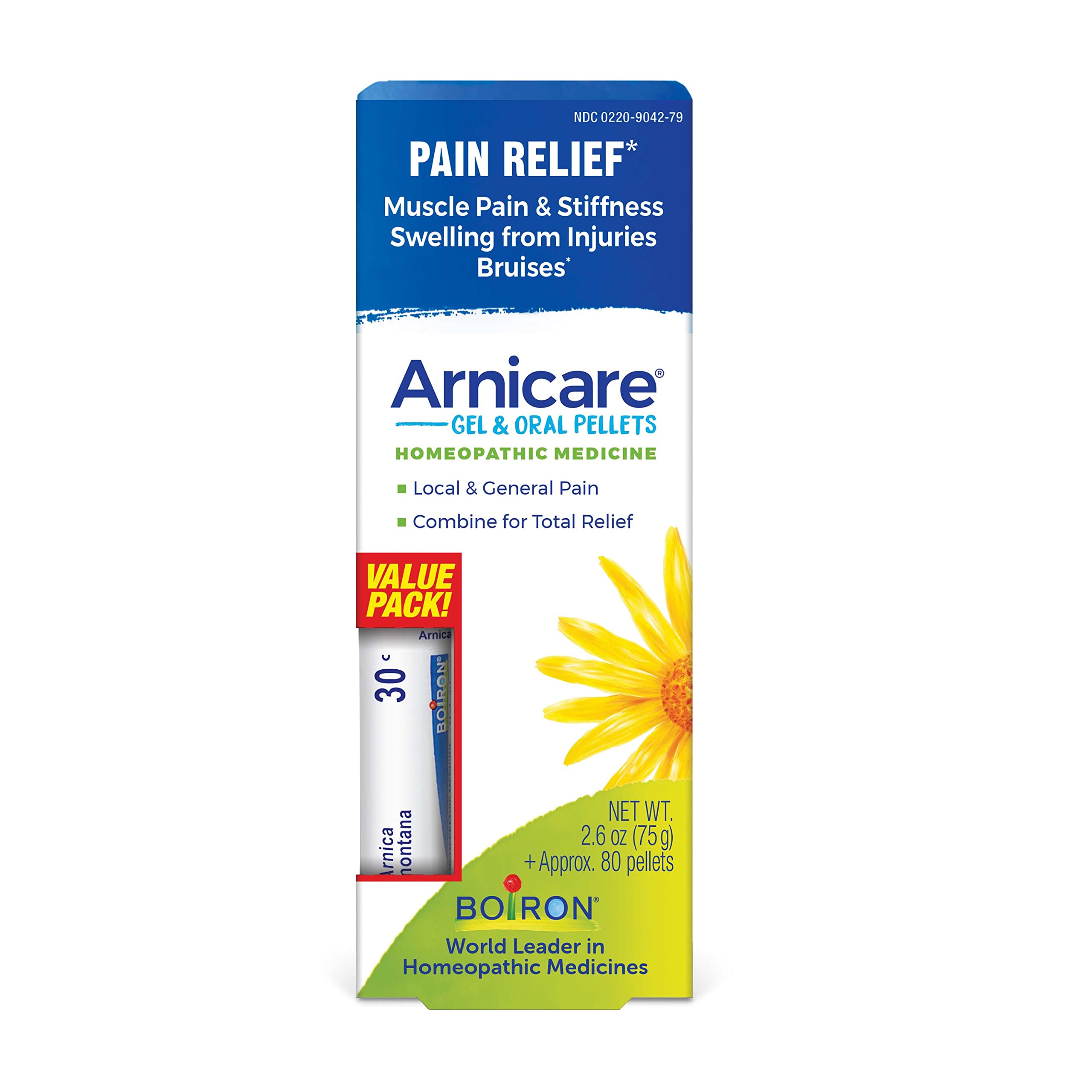 Boiron Arnicare Gel and Arnica 30c Value Pack for Pain Relief, Muscle Soreness, and Swelling from Bruising or Injury - 2.6 oz + 80 Pellet Tube Boiron uk supplements