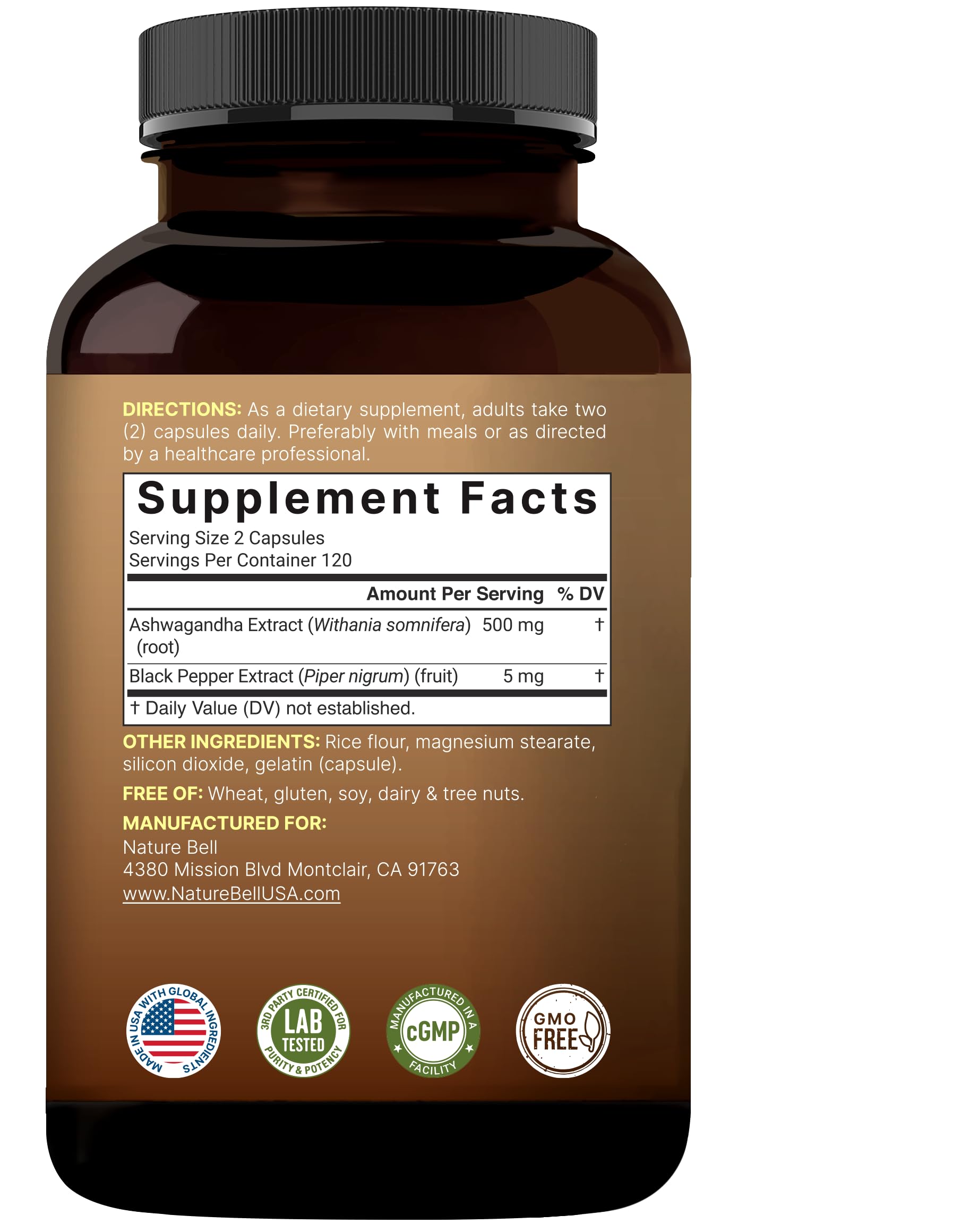 NatureBell Ashwagandha Root with Black Pepper Extract - 240 Capsules - High Strength Adaptogen for Calmness, Relaxation & Immune Support* NatureBell uk supplements