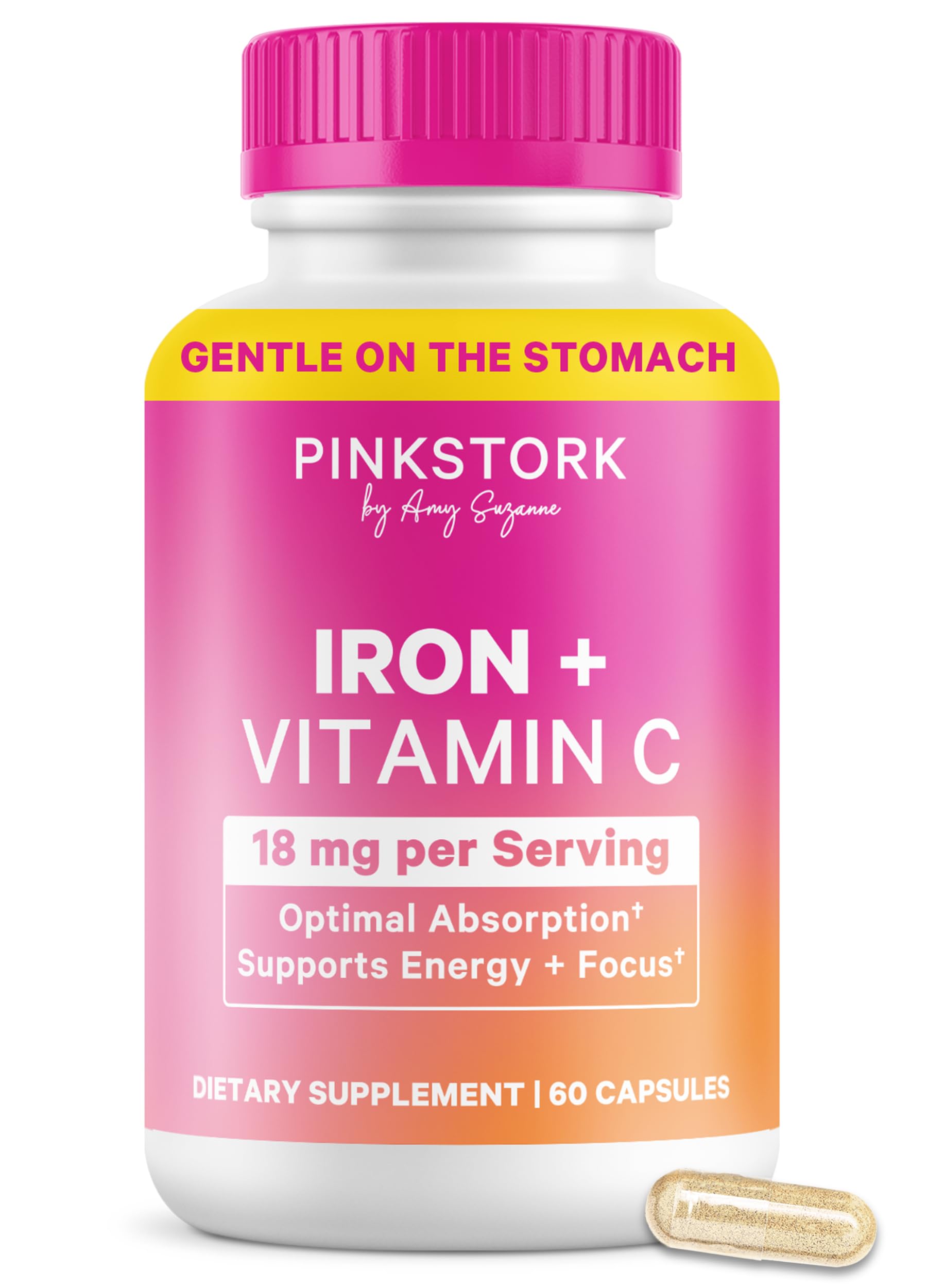 Pink Stork Iron for Women – 18 mg Non-Constipating Iron Bisglycinate + Vitamin C for Optimal Absorption – Energy, Focus, & Oxygen Supply – PMS, Pregnancy, Postpartum & Perimenopause - 60 Capsules Pink Stork uk supplements