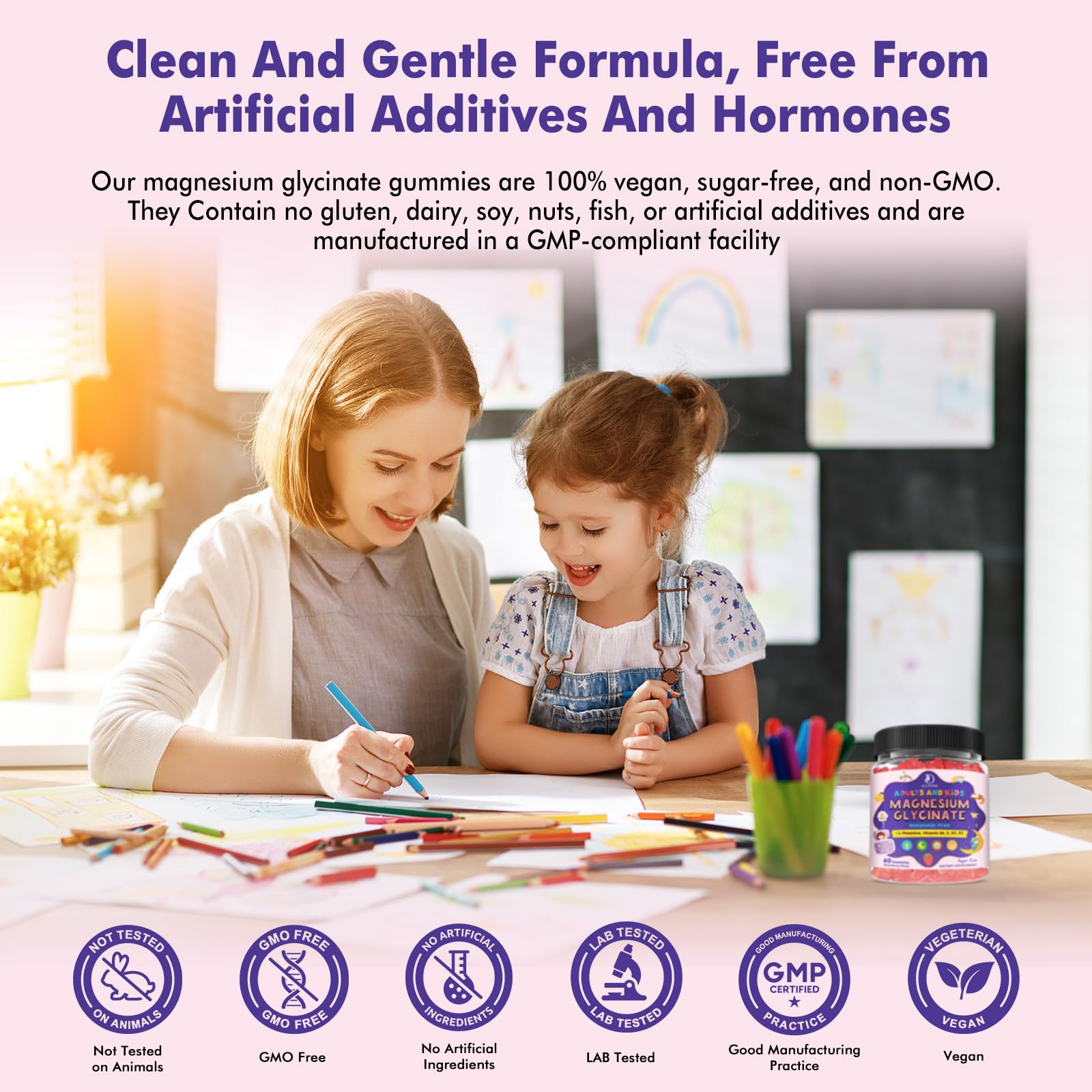 Magnesium Glycinate Gummies for Kids 4+ & Adults- Magnesium Glycinate 150/300 mg for Natural Sleep, Relaxation & Calm Support, Melatonin Free, Sugar Free Strawberry Flavor, 60 Ct LUCNVEM uk supplements