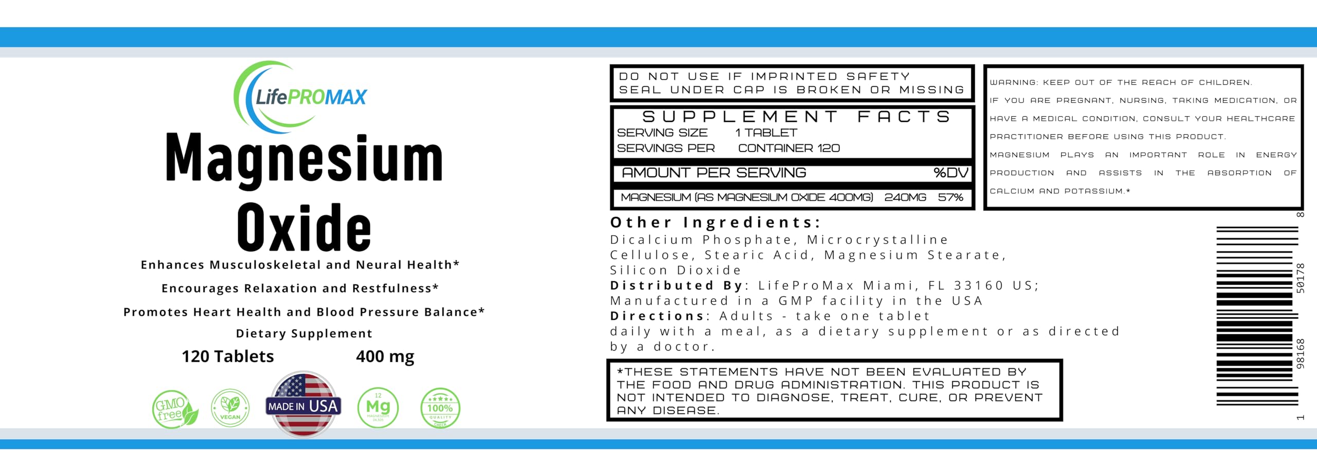 Magnesium 400mg [High Potency] Supplement – Magnesium Oxide for Immune Support, Muscle Recovery, Leg Cramps and Relaxation 120 Tablets LifePROMAX uk supplements