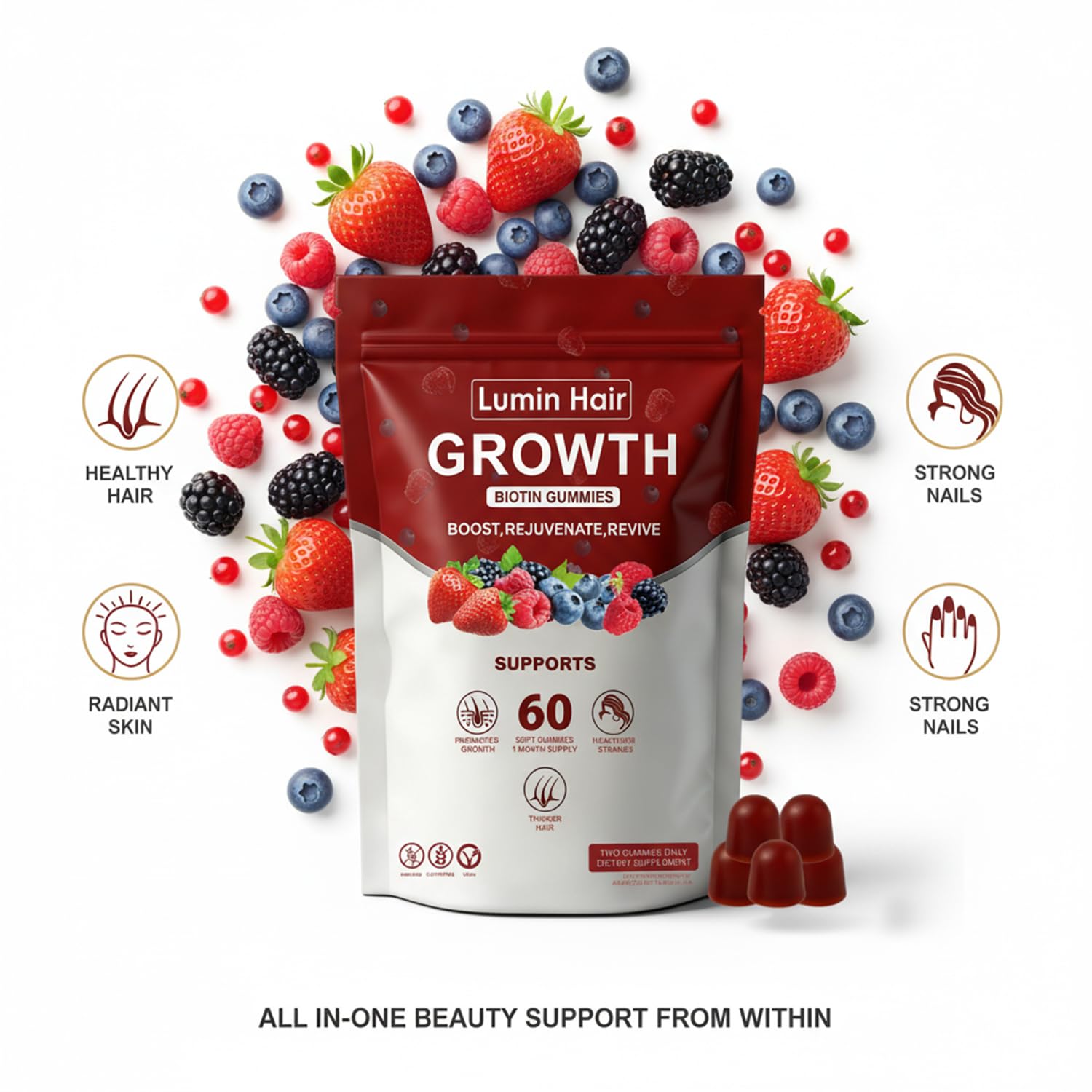 Lumin Hair Growth Gummies for Black Women, 60 Vegan Gummies, Daily Hair Nourishment with Biotin, Collagen & Botanical Extracts, Supports Healthy Hair Growth & Strength Lumin Hair uk supplements