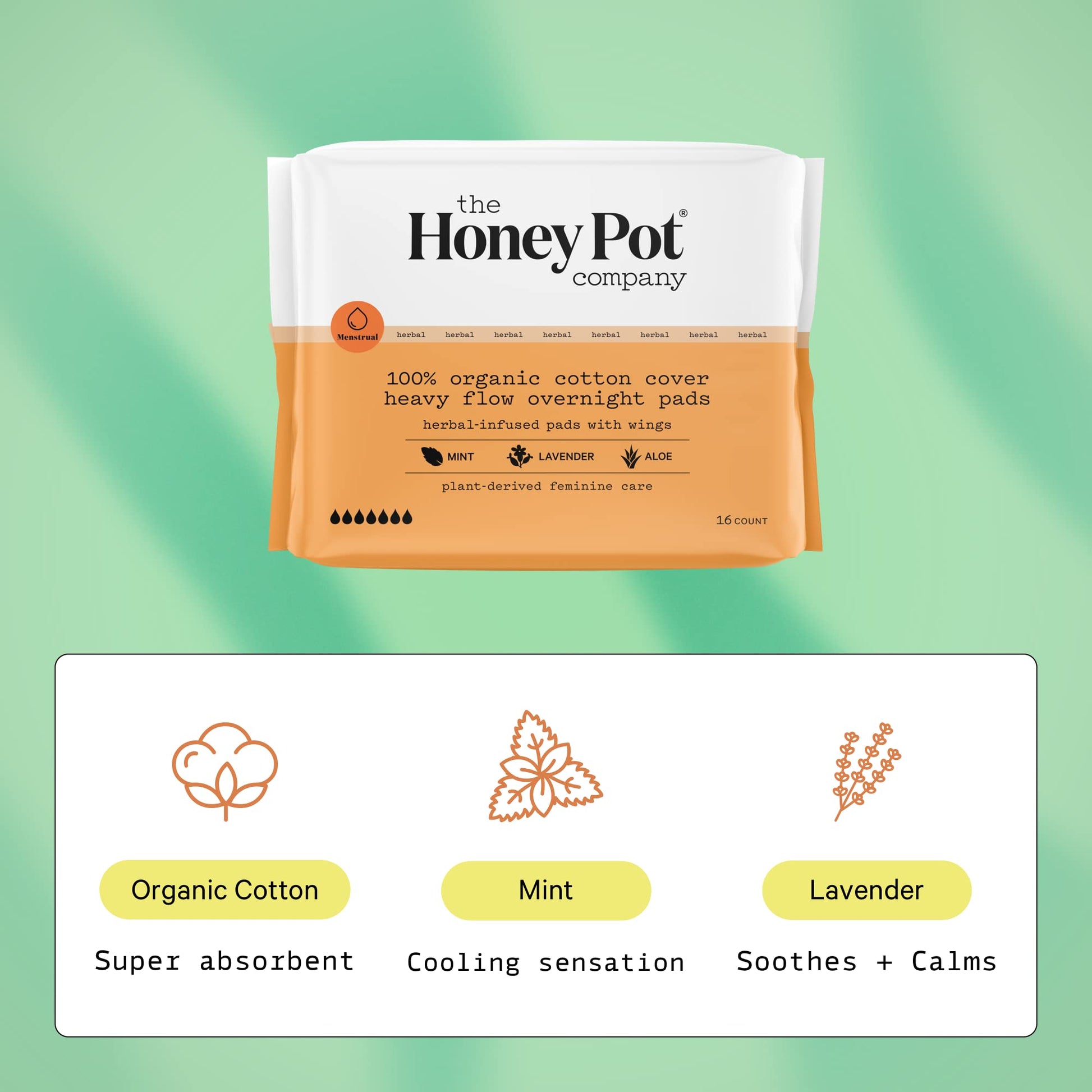 The Honey Pot Company - Herbal Overnight Heavy Flow Pads w/Wings - Organic Pads for Women The Honey Pot Company uk supplements
