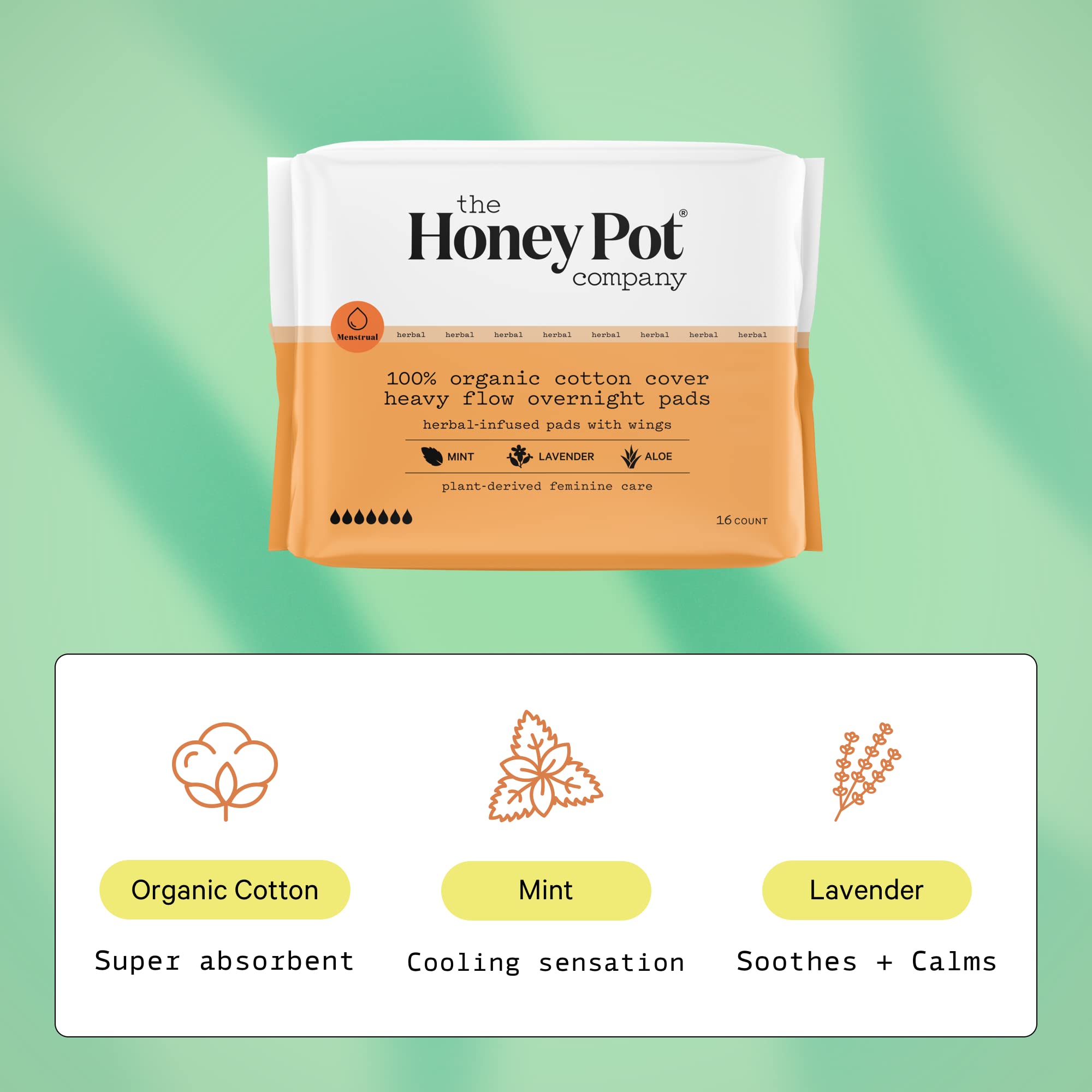 The Honey Pot Company - Herbal Overnight Heavy Flow Pads w/Wings - Organic Pads for Women The Honey Pot Company uk supplements