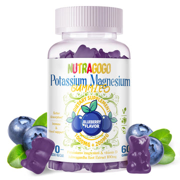 Potassium Magnesium Gummies,Potassium Supplement w/Ashwagandha,High Absorption Magnesium Glycinate,B6,D3,Potassium Citrate for Leg Cramps,Muscle,Electroyte for Adults Kids,Sugar-Free, 60 Gummies NUTRAGOGO uk supplements