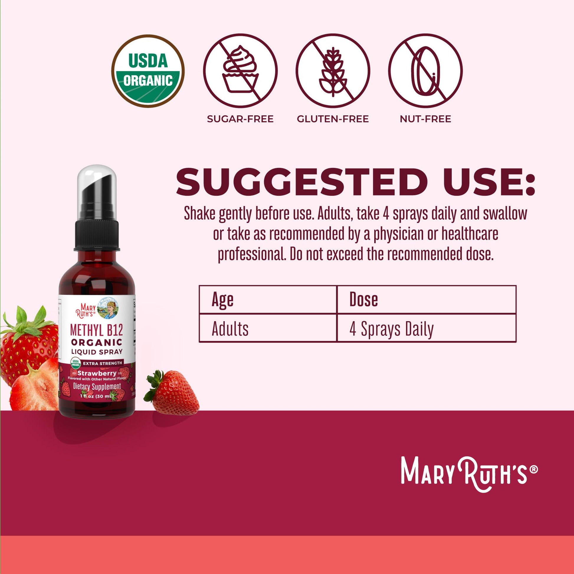 MaryRuth Organics Vitamin B12 Liquid Spray | Vegan, Non-GMO, Gluten-Free | USDA Organic Supplement | Energy & Nervous System Support | B12 Vitamins for Women & Men | 720 mcg | 1 Fl Oz MARYRUTH'S uk supplements