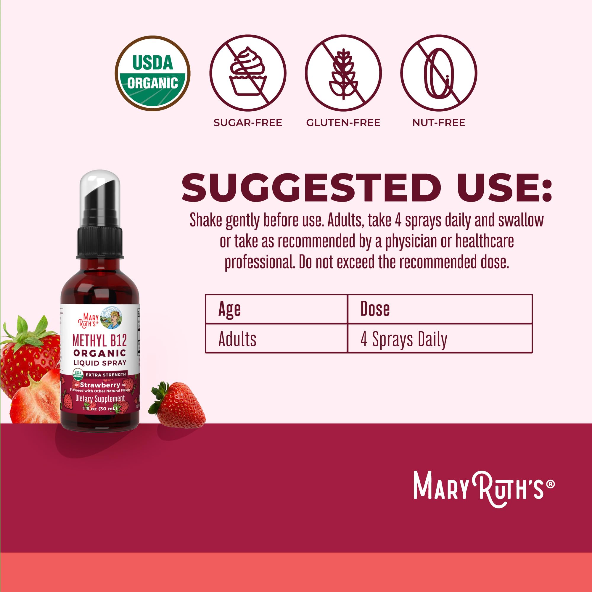 MaryRuth Organics Vitamin B12 Liquid Spray | Vegan, Non-GMO, Gluten-Free | USDA Organic Supplement | Energy & Nervous System Support | B12 Vitamins for Women & Men | 720 mcg | 1 Fl Oz MARYRUTH'S uk supplements
