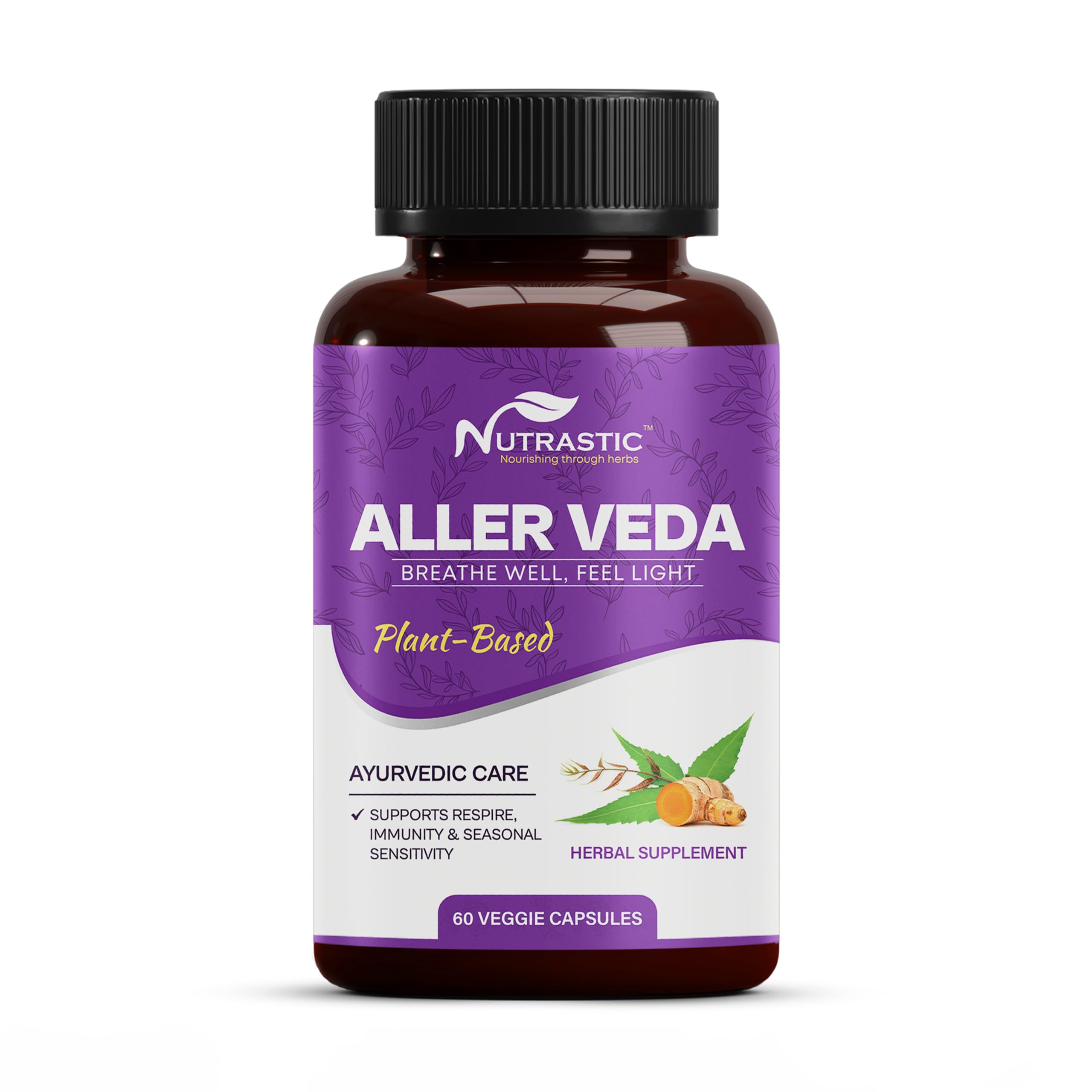 Nutrastic Aller Veda Respiratory Wellness Supplement with Pure Tulsi, Amla, Turmeric, and Neem | Natural Support for Healthy Breathing | 60 Caps Nutrastic uk supplements