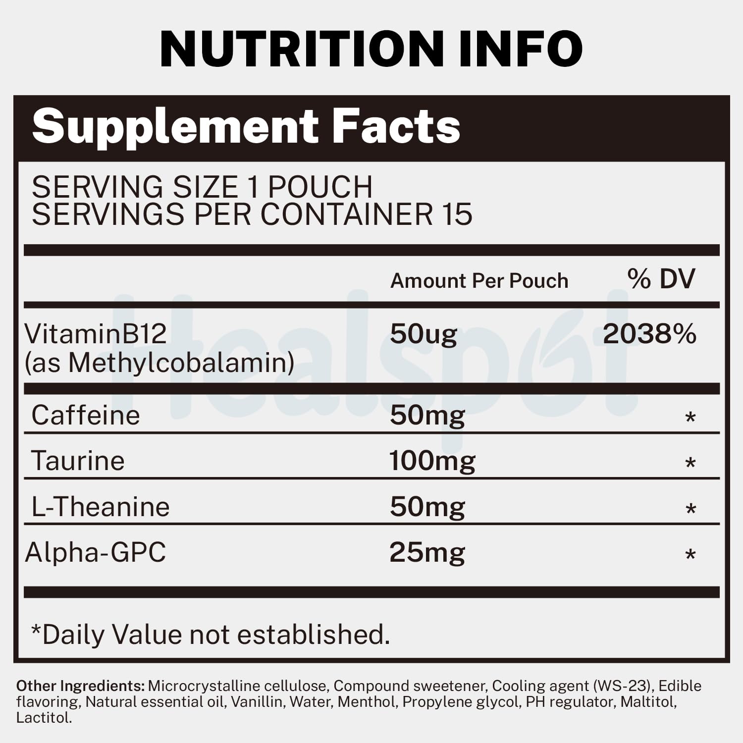 Healspot Nootropic Caffeine Pouches, Energy Pouches with 50mg Caffeine | Taurine | Vitamin B12 | Alpha-GPC | L-Theanine, Focus and Energy Supplements Variety Packs 5 Flavors Healspot uk supplements