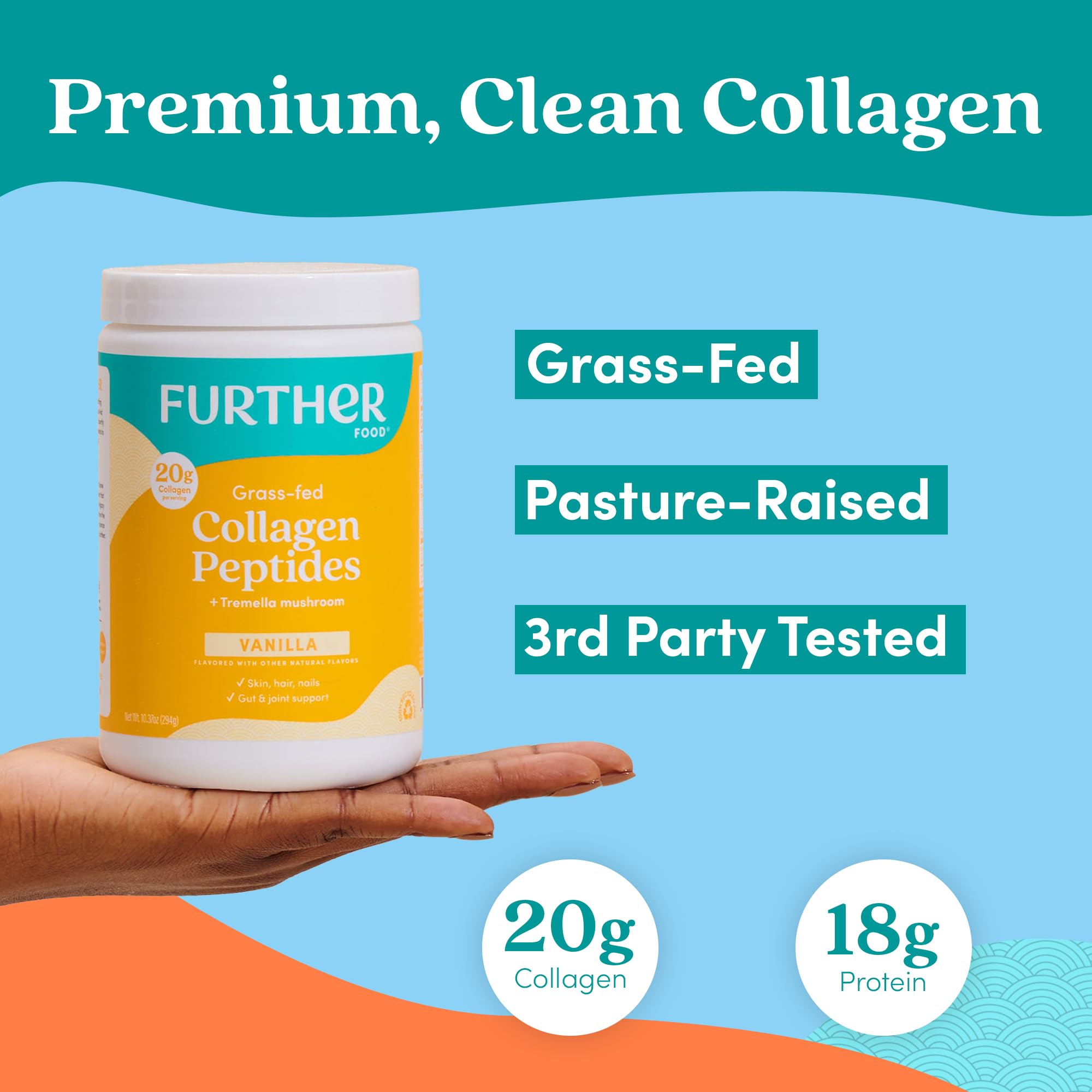 Further Food Vanilla Collagen Peptides Powder with Tremella Mushroom – 100% Grass-Fed, Hydrolyzed Type 1 & 3, 20g of Collagen per Serving, Supports Skin, Hair, Nails & Joints, 22.22 Oz Further Food uk supplements