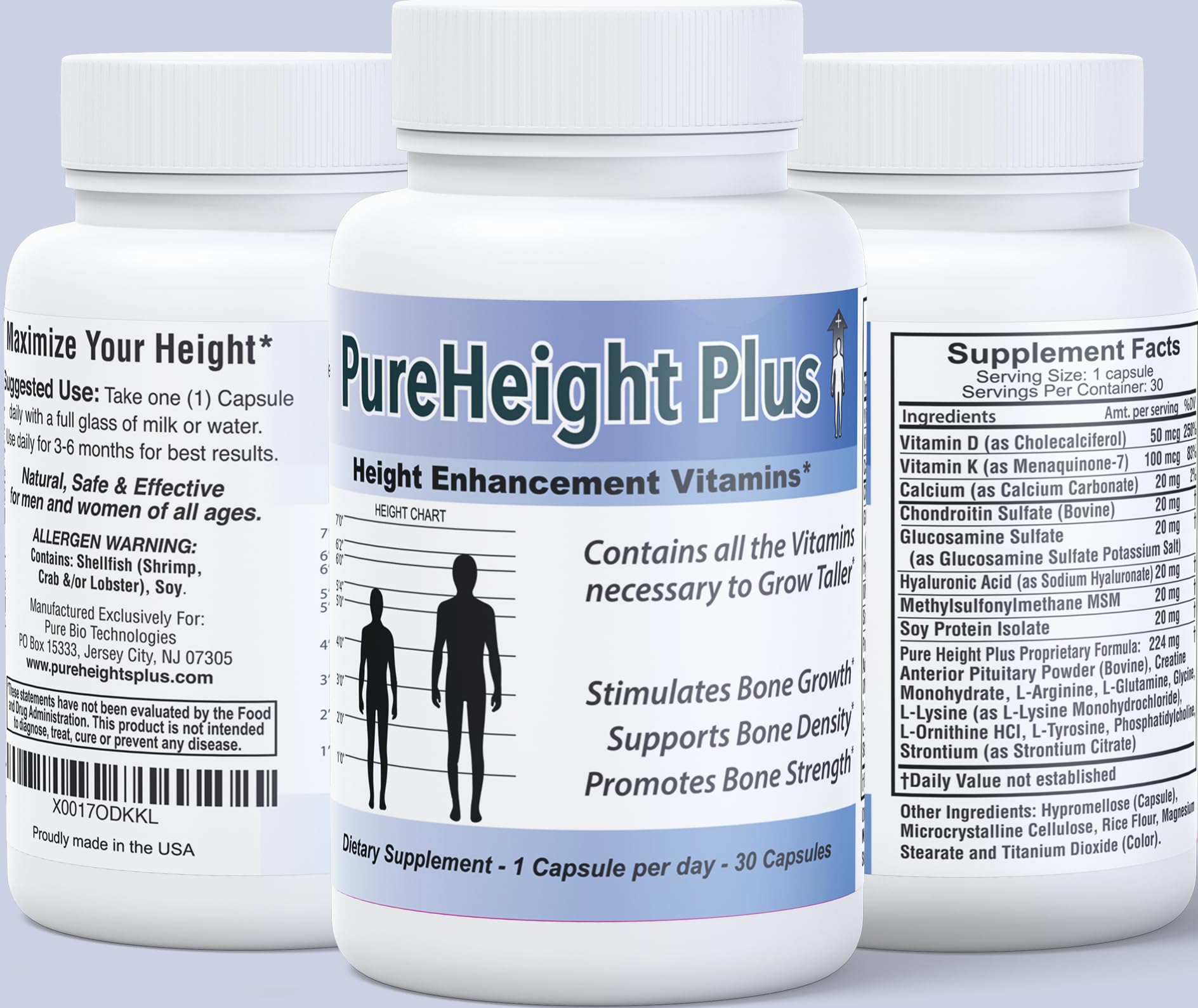 Height Growth Vitamins Grow Taller - Increase Bone Strength Bone Density Bone Growth PURE BIOTECHNOLOGIES uk supplements