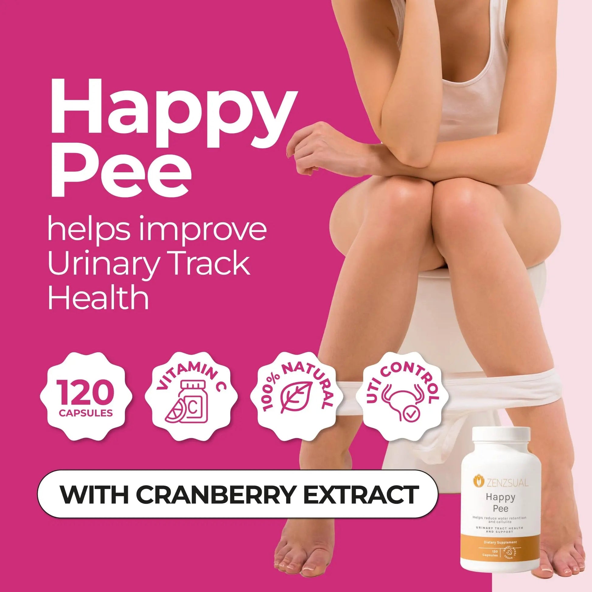 ZENZSUAL Happy Pee, 120 Capsules – Urinary Tract Support & Bladder Health Supplement with Cranberry, D-Mannose, Vitamin C and Oregano for Women and Men – Healthy Flow, Comfort & Fluid Balance ZENZSUAL uk supplements