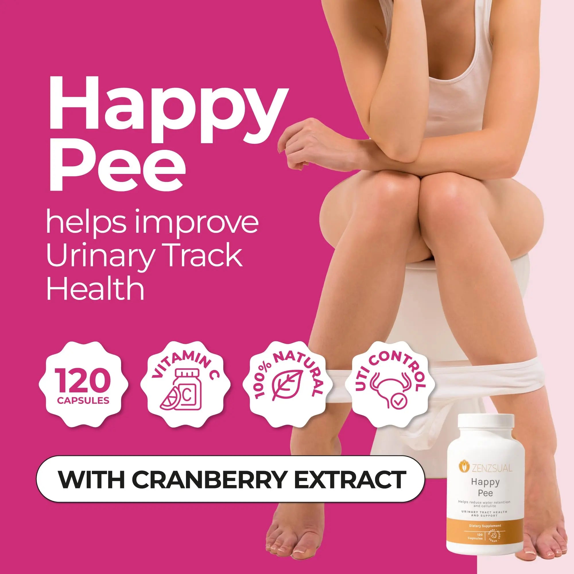 ZENZSUAL Happy Pee, 120 Capsules – Urinary Tract Support & Bladder Health Supplement with Cranberry, D-Mannose, Vitamin C and Oregano for Women and Men – Healthy Flow, Comfort & Fluid Balance ZENZSUAL uk supplements