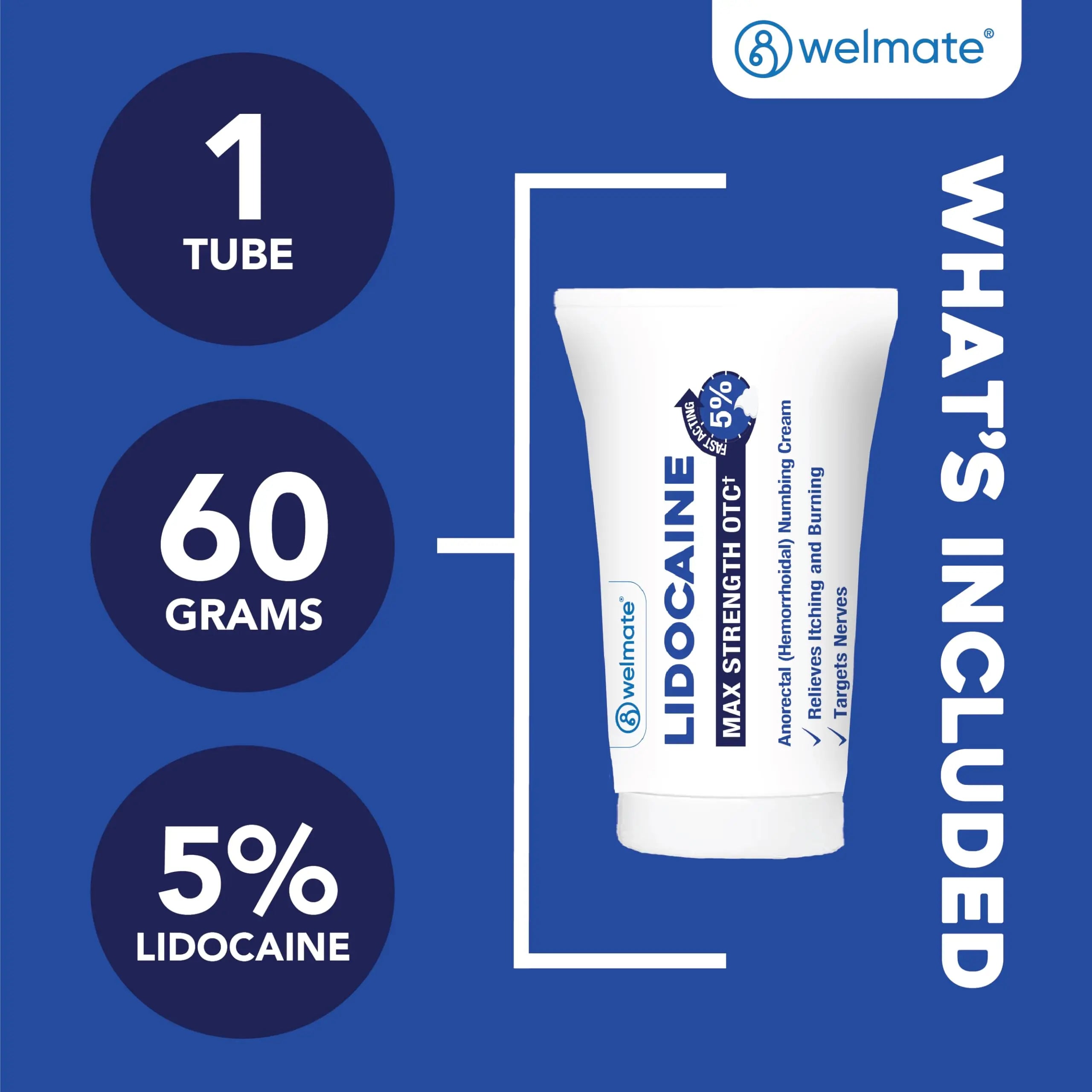 WELMATE 5% Lidocaine Cream for Hemorrhoids – Fast-Acting Lidocaine Numbing Cream & Topical Analgesic Cream for Anorectal Itch Relief, Unscented, Child Resistant Packaging 2 oz (60g) WELMATE uk supplements