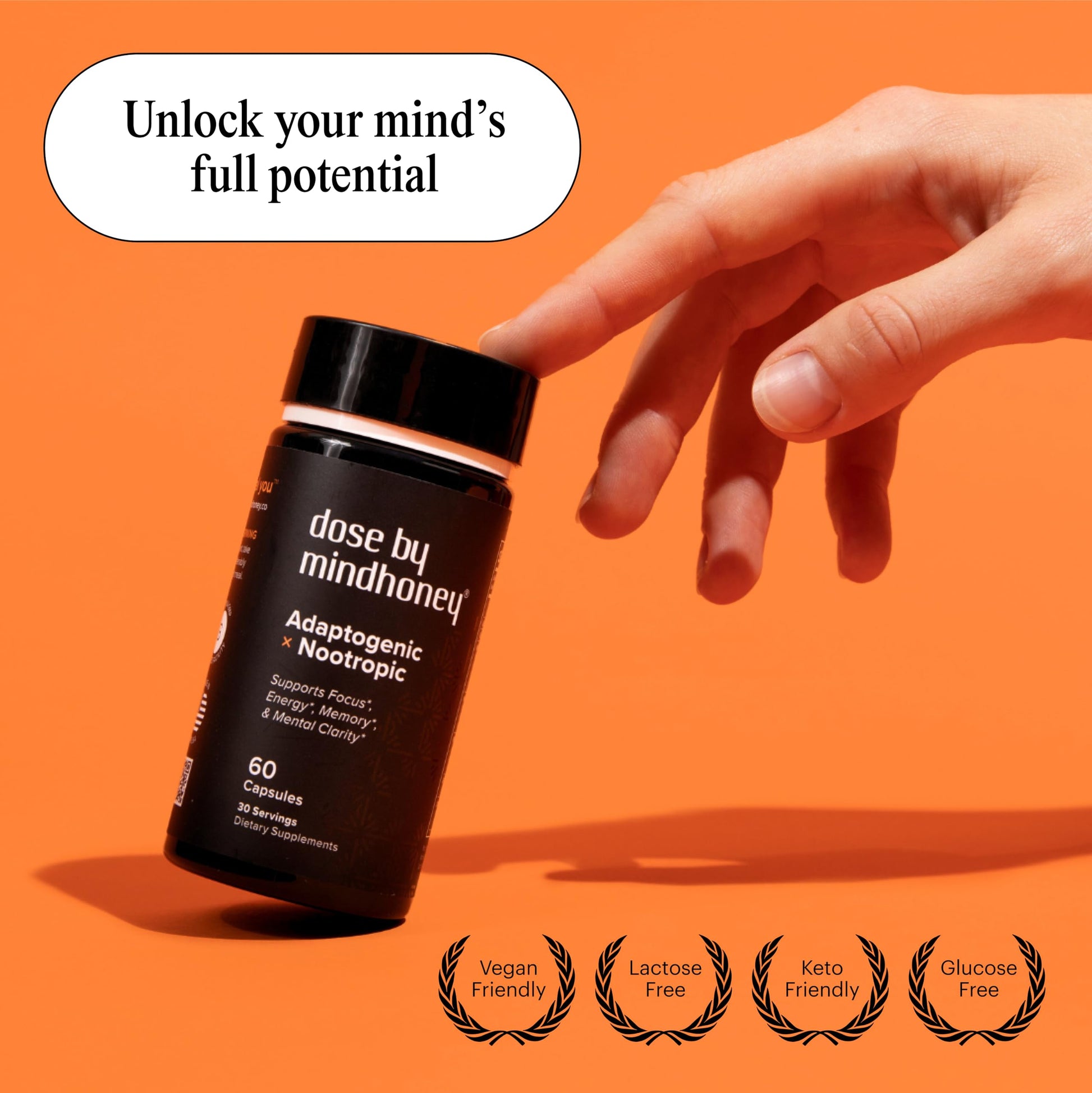 MINDHONEY | DOSE 60 Count, Premium All-in-One Nootropic Brain Supplement | Focus, Mood, Energy, & Memory | Functional Mushrooms & Adaptogens - Lion’s Mane, Ashwagandha, L-Theanine, Bacopa, & Vitamins MINDHONEY uk supplements