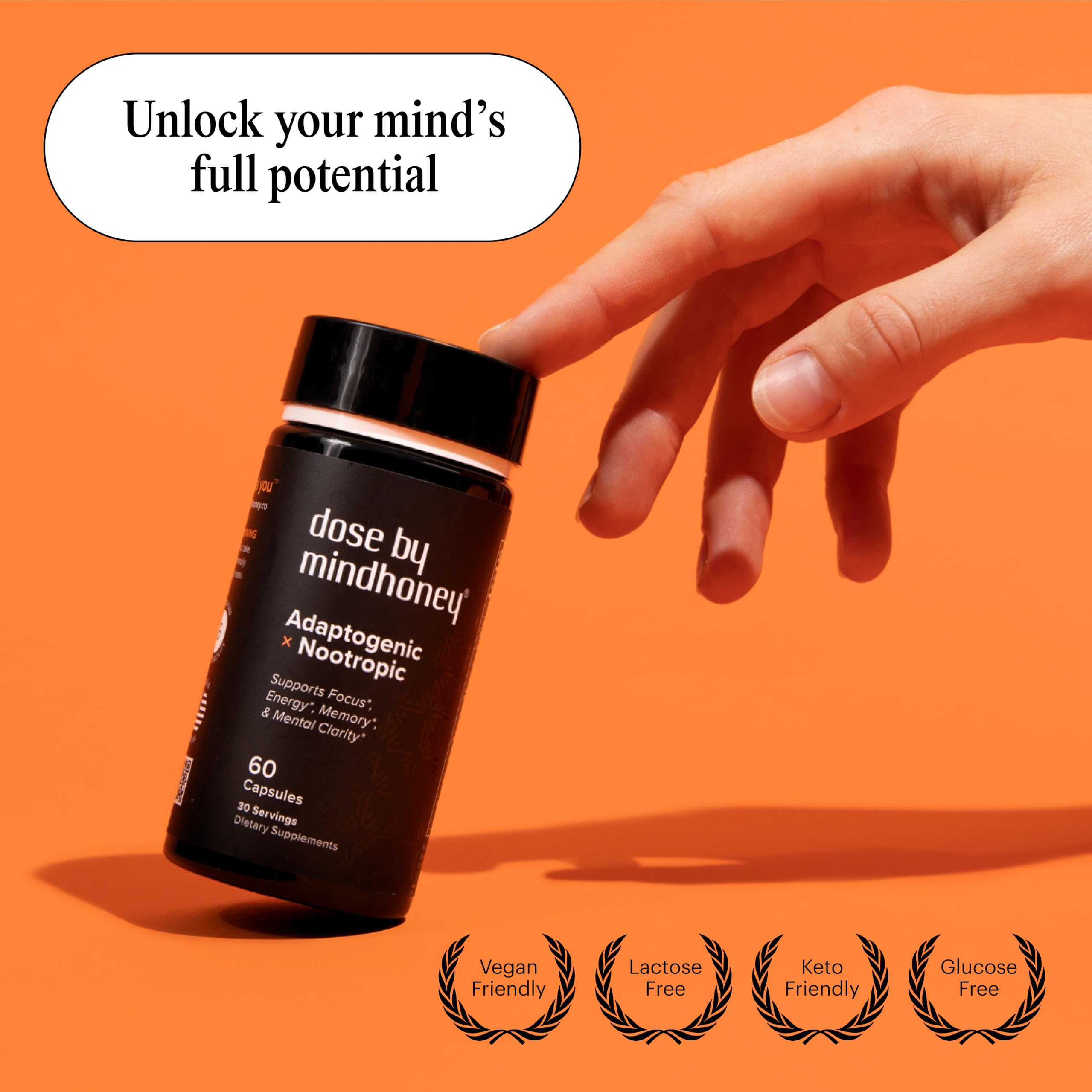 MINDHONEY | DOSE 60 Count, Premium All-in-One Nootropic Brain Supplement | Focus, Mood, Energy, & Memory | Functional Mushrooms & Adaptogens - Lion’s Mane, Ashwagandha, L-Theanine, Bacopa, & Vitamins MINDHONEY uk supplements