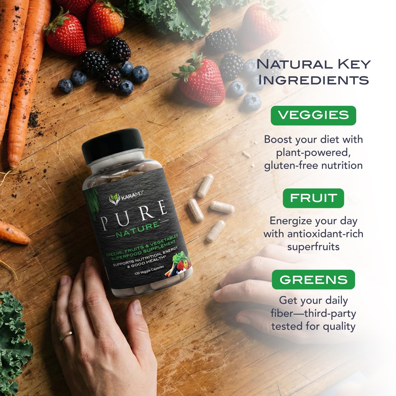 KaraMD Pure Nature | Greens, Fruit and Veggies Supplement | Vitamins, Fiber & Antioxidants | 20 Fruits and Vegetables Supplements for Energy & Digestion | Gluten Free & Vegan Friendly (30 Servings) KaraMD uk supplements